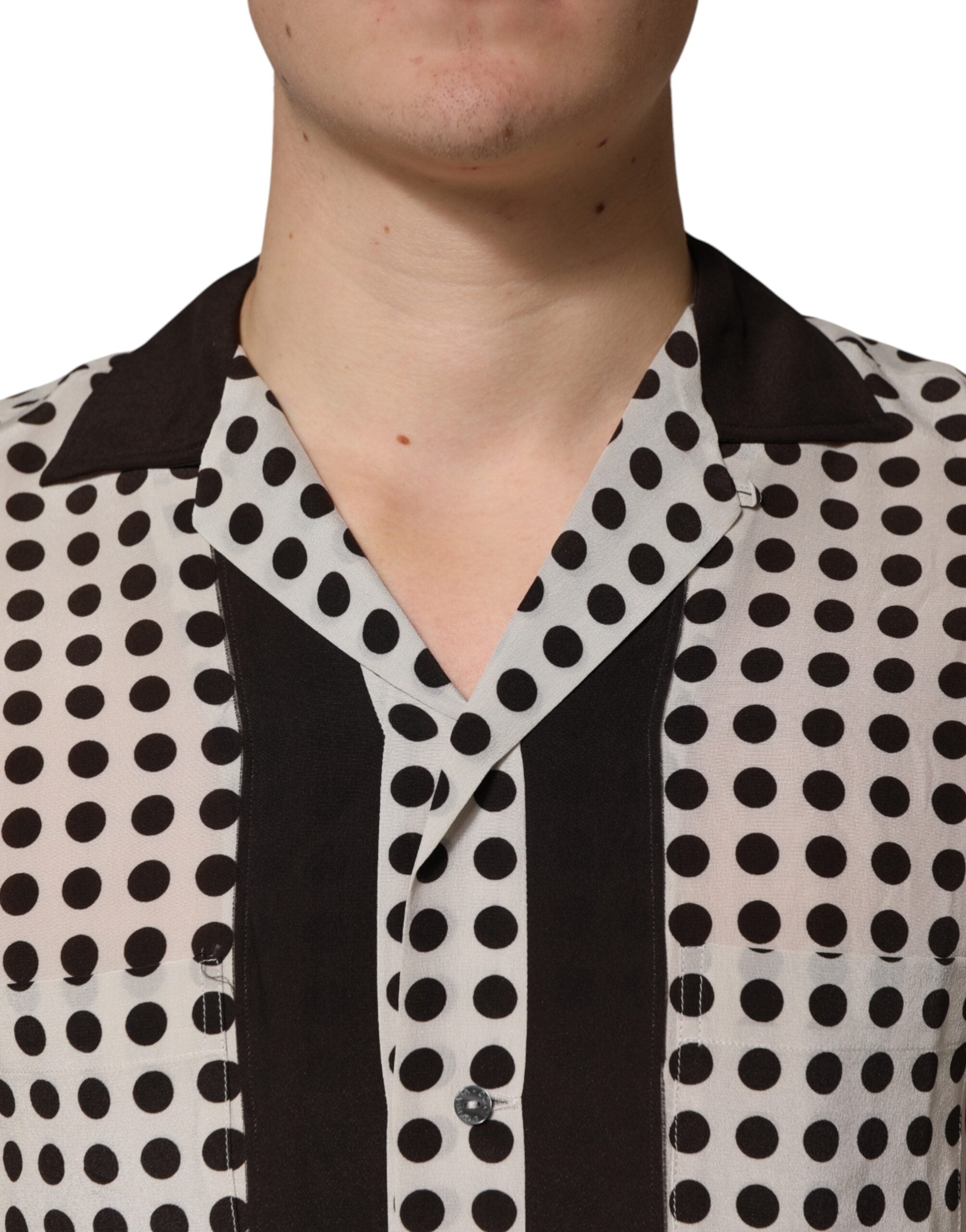 Dolce & Gabbana Men's White and Black Polka Dot Silk Shirt-5