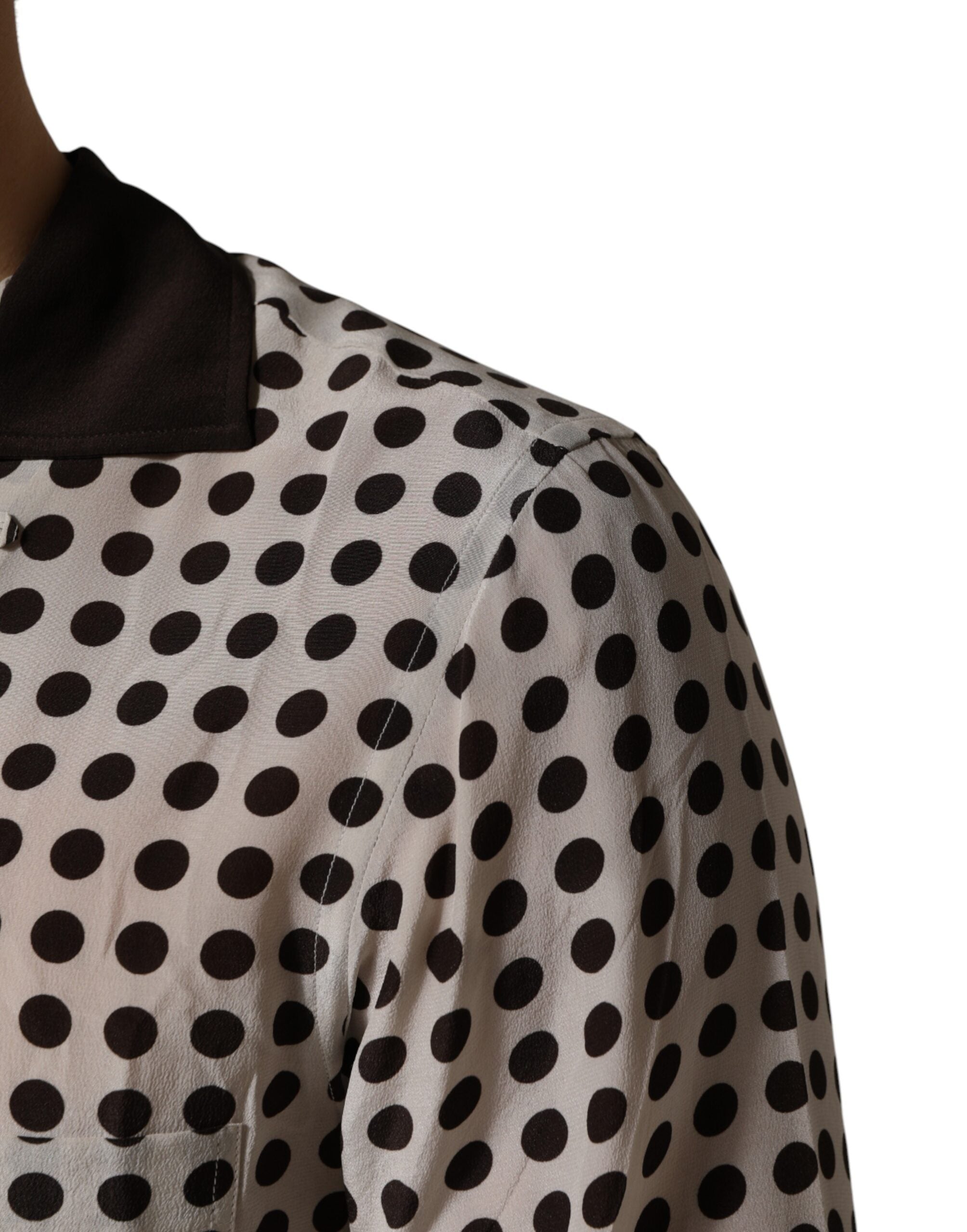 Dolce & Gabbana Men's White and Black Polka Dot Silk Shirt-6