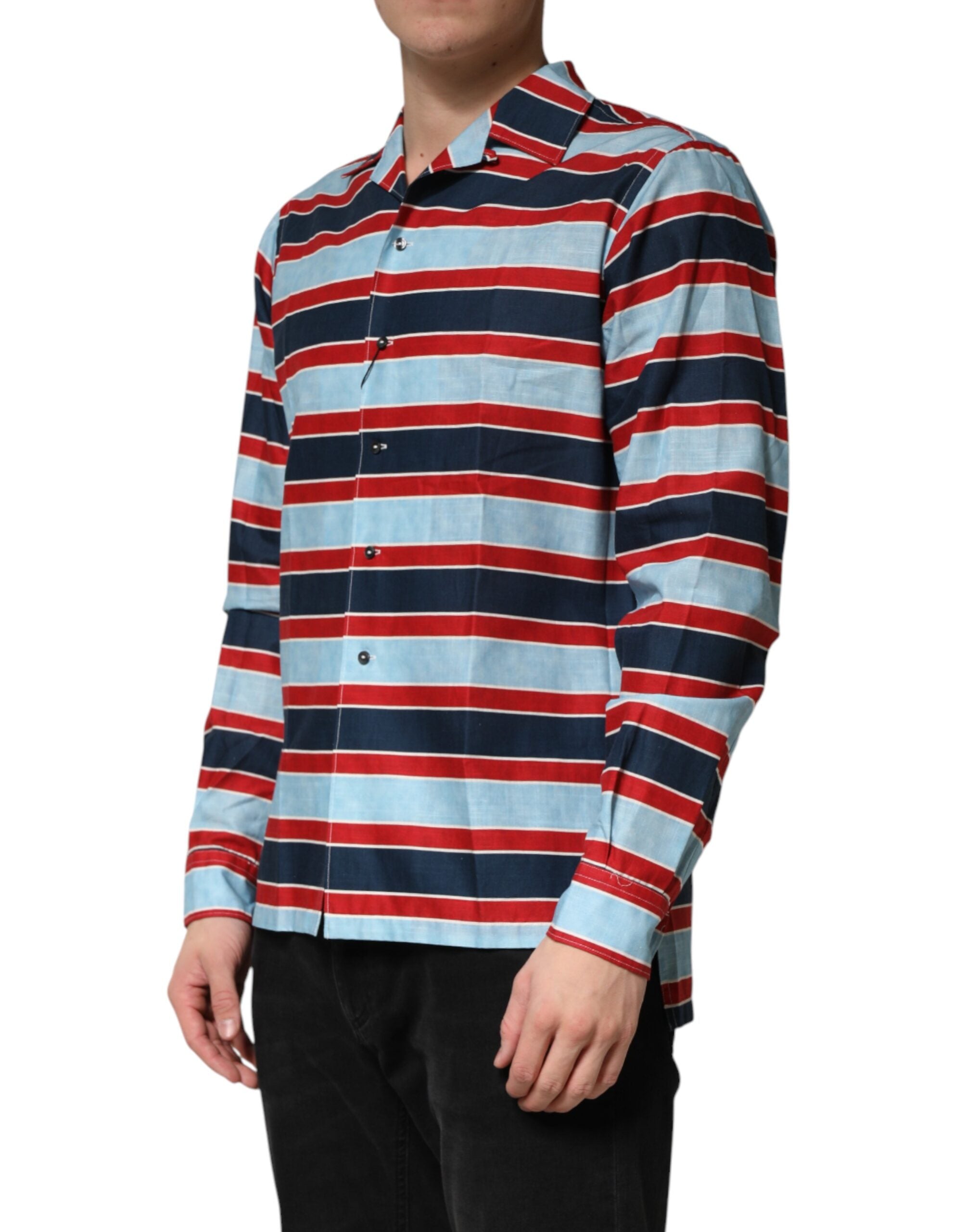 Dolce & Gabbana Men's Multicolor Striped Cotton Button-Up Shirt-3