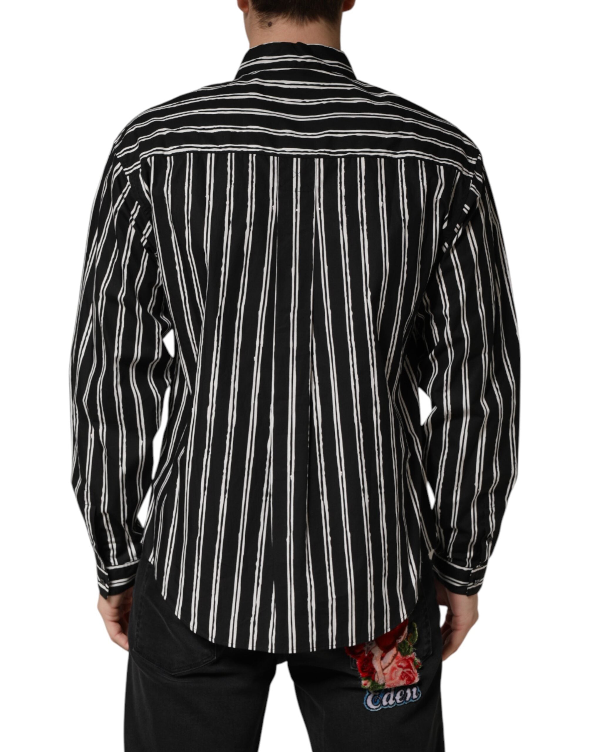 Dolce & Gabbana Schwarzes gestreiftes Baumwoll-Herrenhemd für formelle Anlässe-4