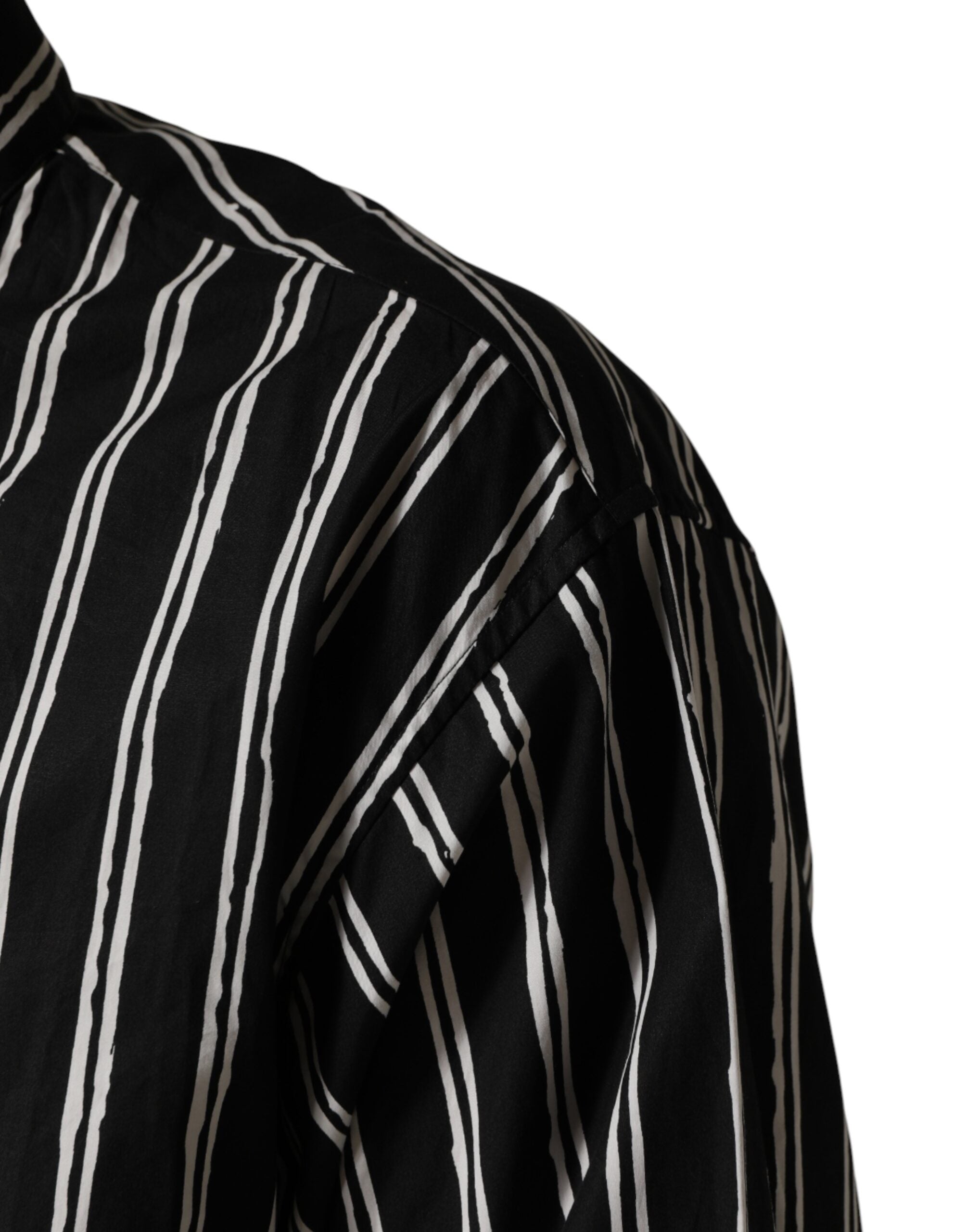Dolce & Gabbana Schwarzes gestreiftes Baumwoll-Herrenhemd für formelle Anlässe-6