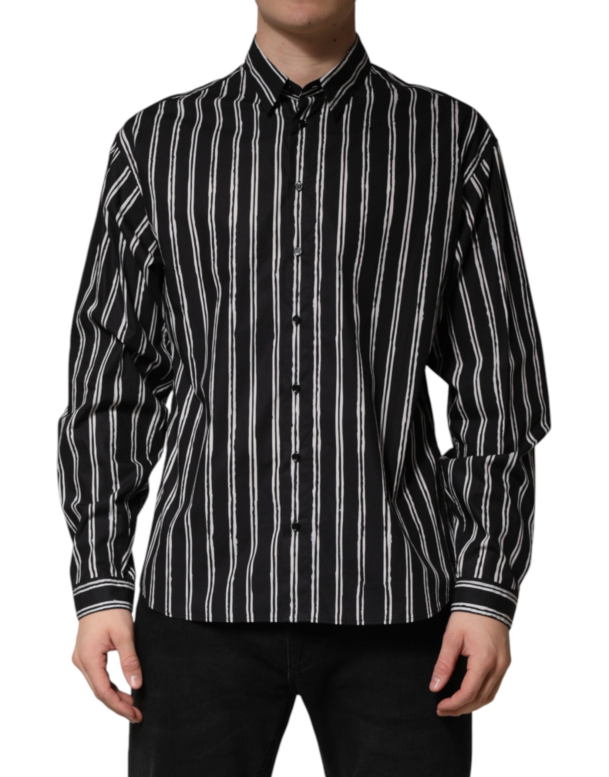 Dolce & Gabbana Men's Black Striped Cotton Formal Shirt-2