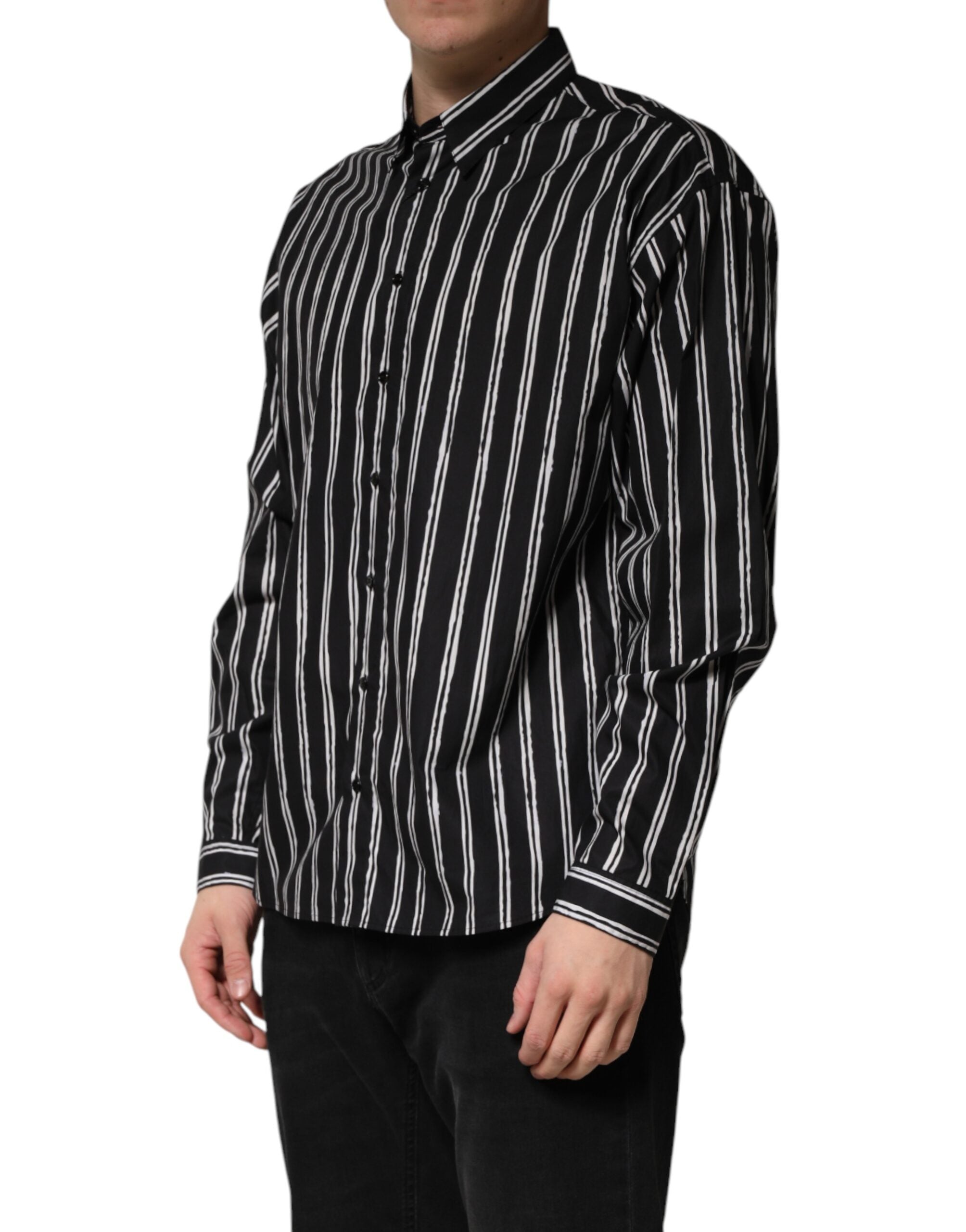 Dolce & Gabbana Men's Black Striped Cotton Formal Shirt-3