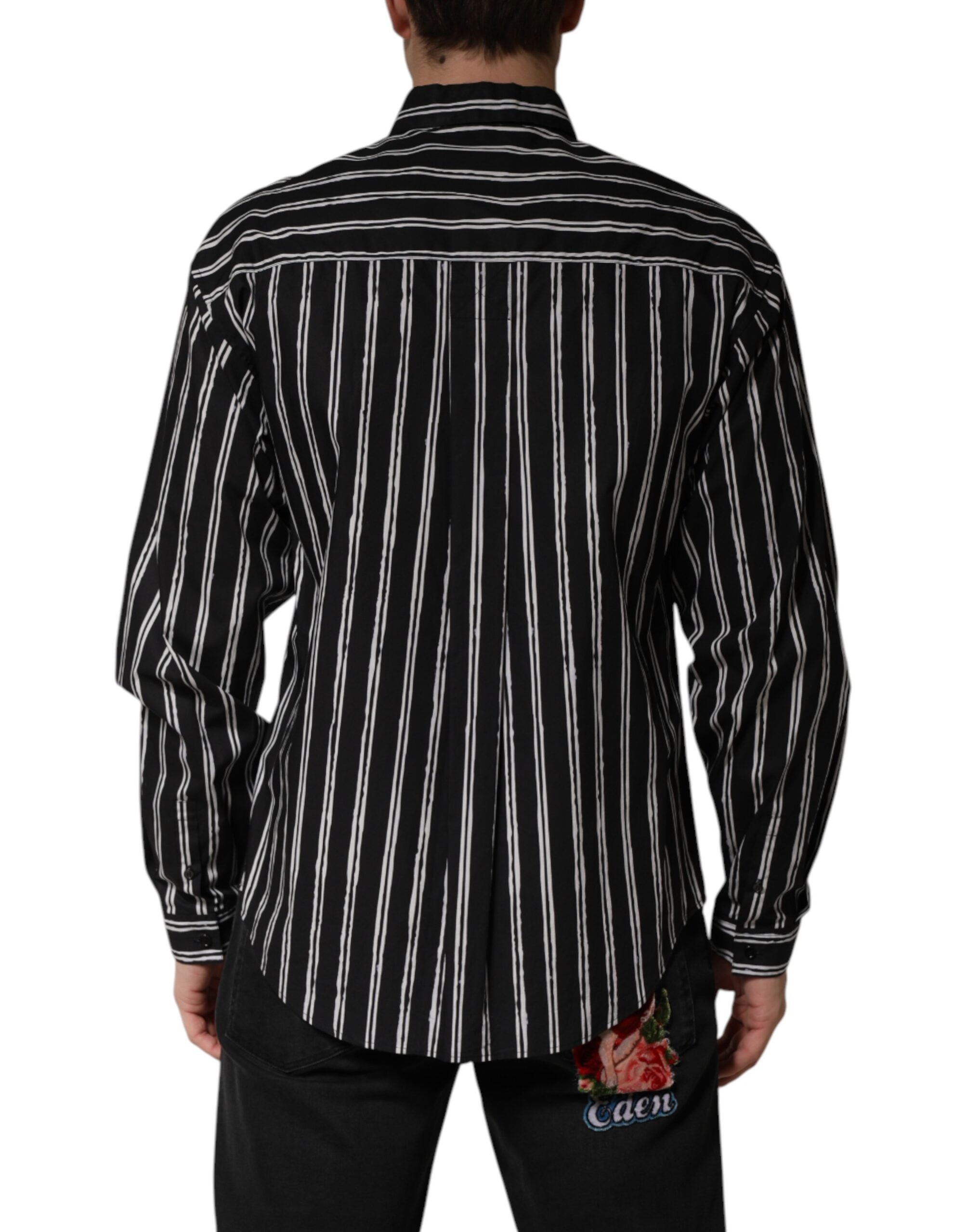 Dolce & Gabbana Men's Black Striped Cotton Formal Shirt-4