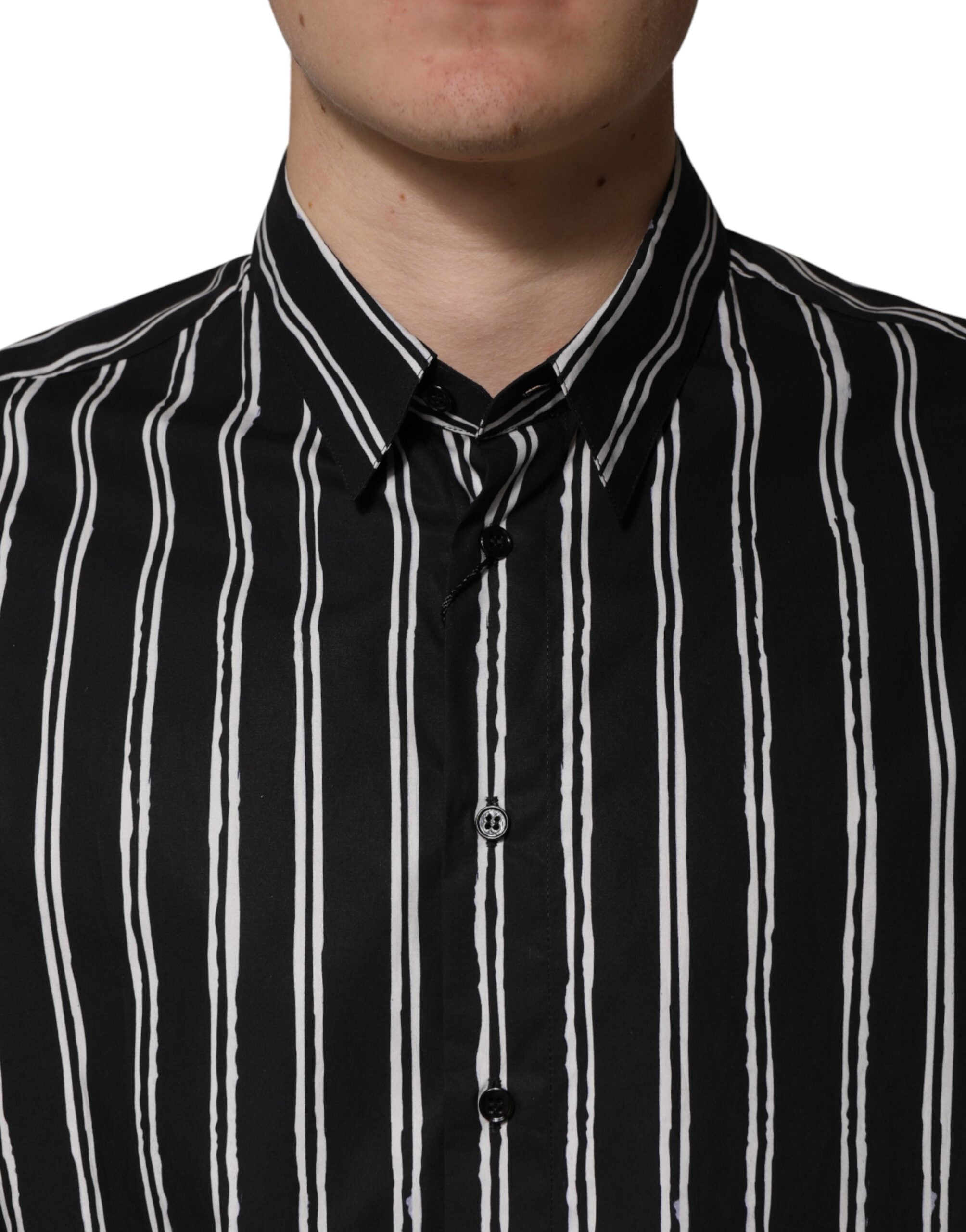 Dolce & Gabbana Men's Black Striped Cotton Formal Shirt-5