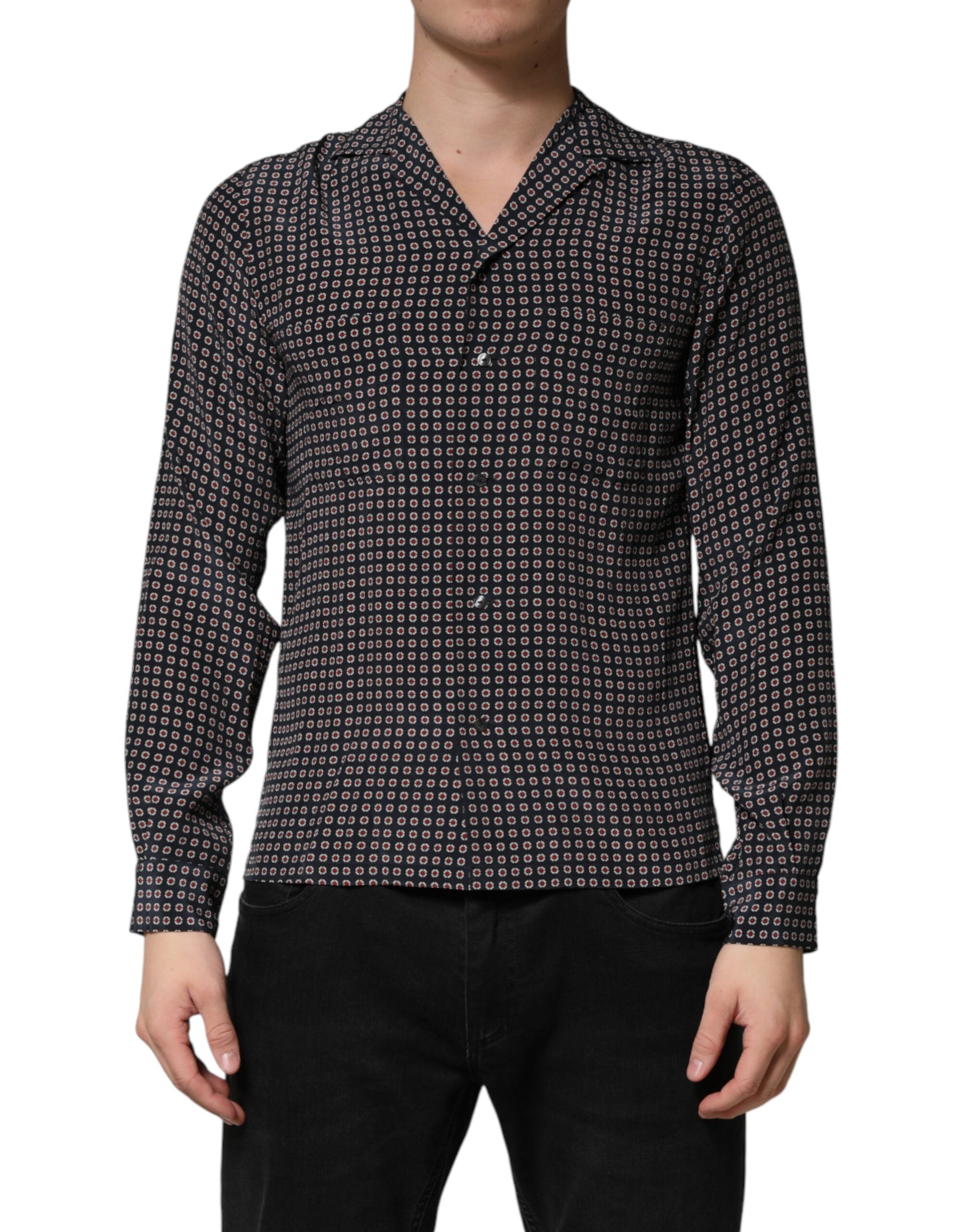 Dolce & Gabbana Men's Patterned Silk Shirt in Black