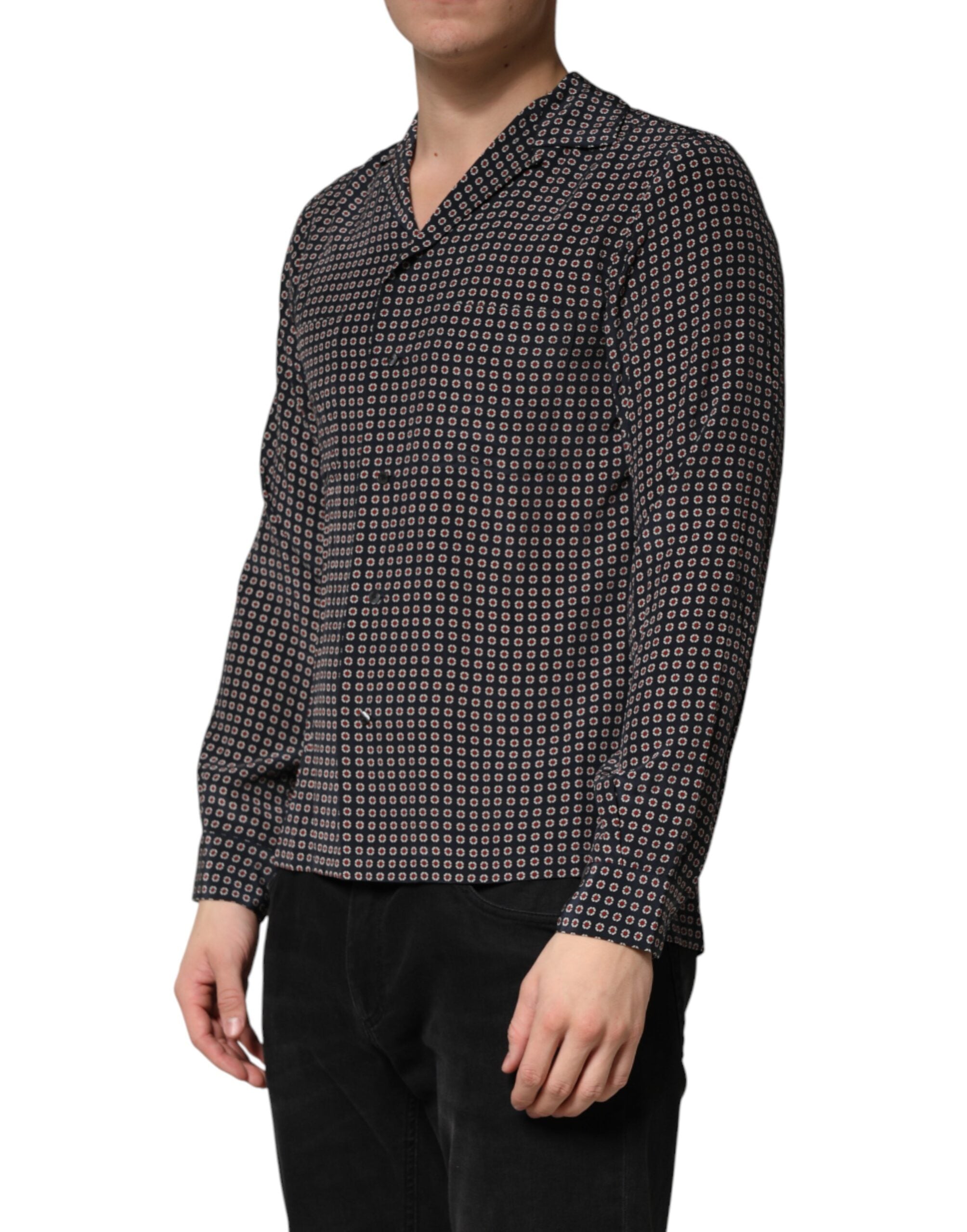 Dolce & Gabbana Men's Patterned Silk Shirt in Black-3