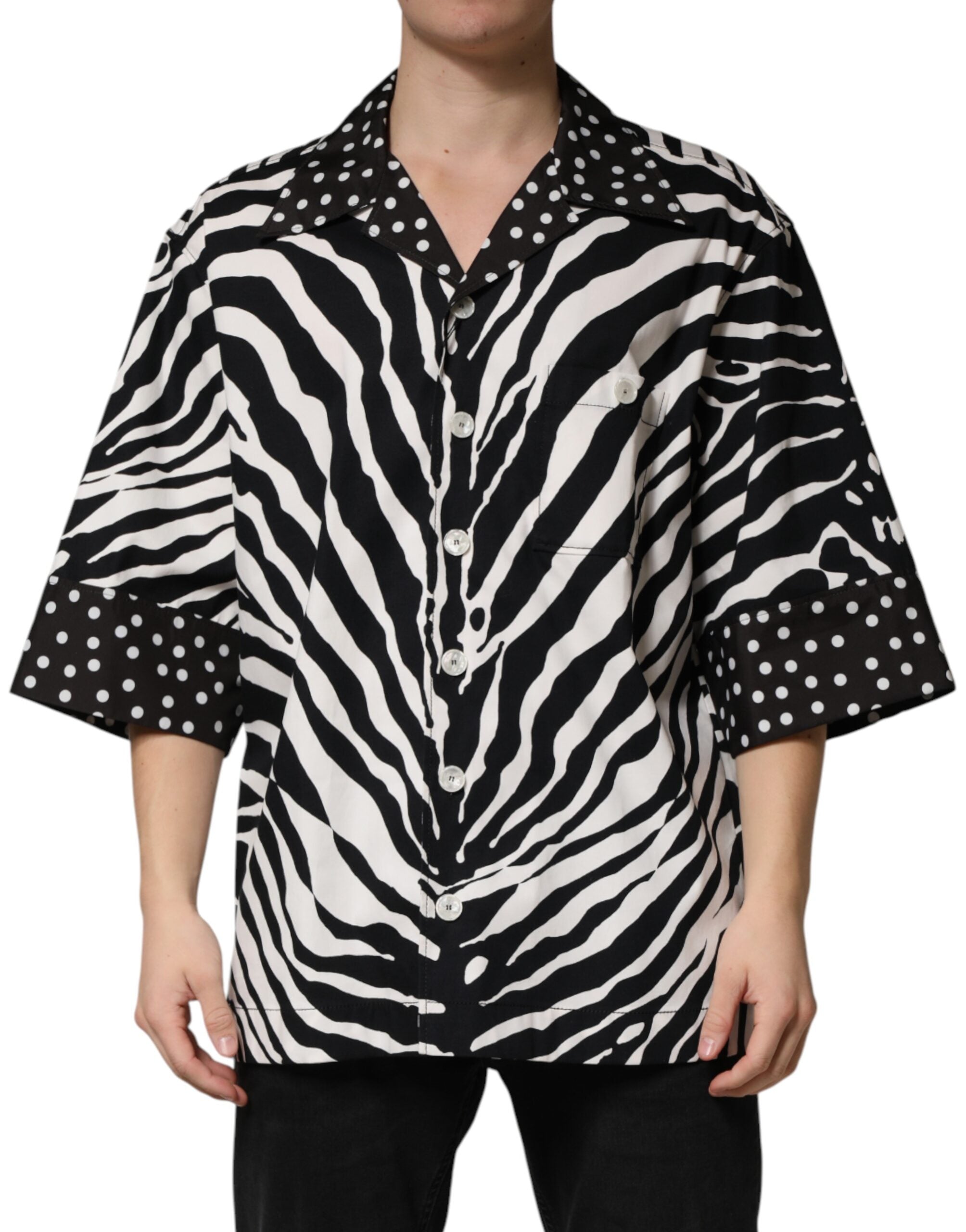 Dolce & Gabbana Oversized Zebra Print Shirt Blouse with Buttons in Black and White-2