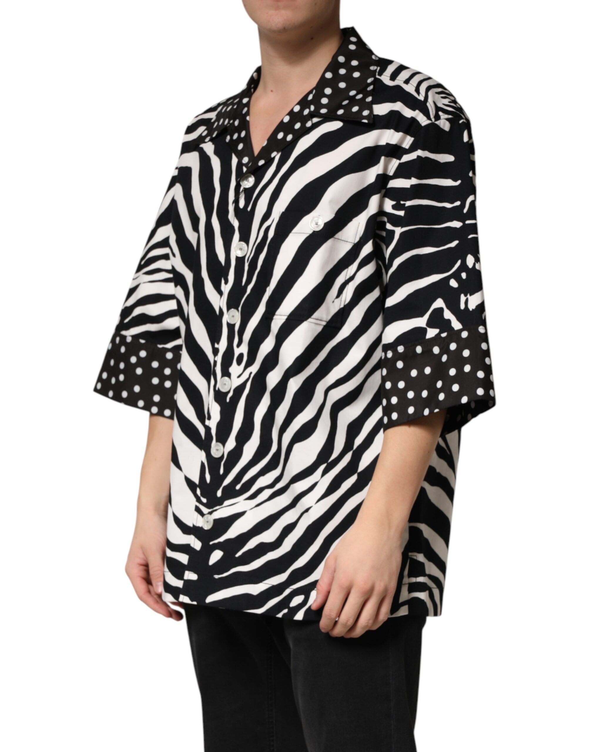 Dolce & Gabbana Oversized Zebra Print Shirt Blouse with Buttons in Black and White-3