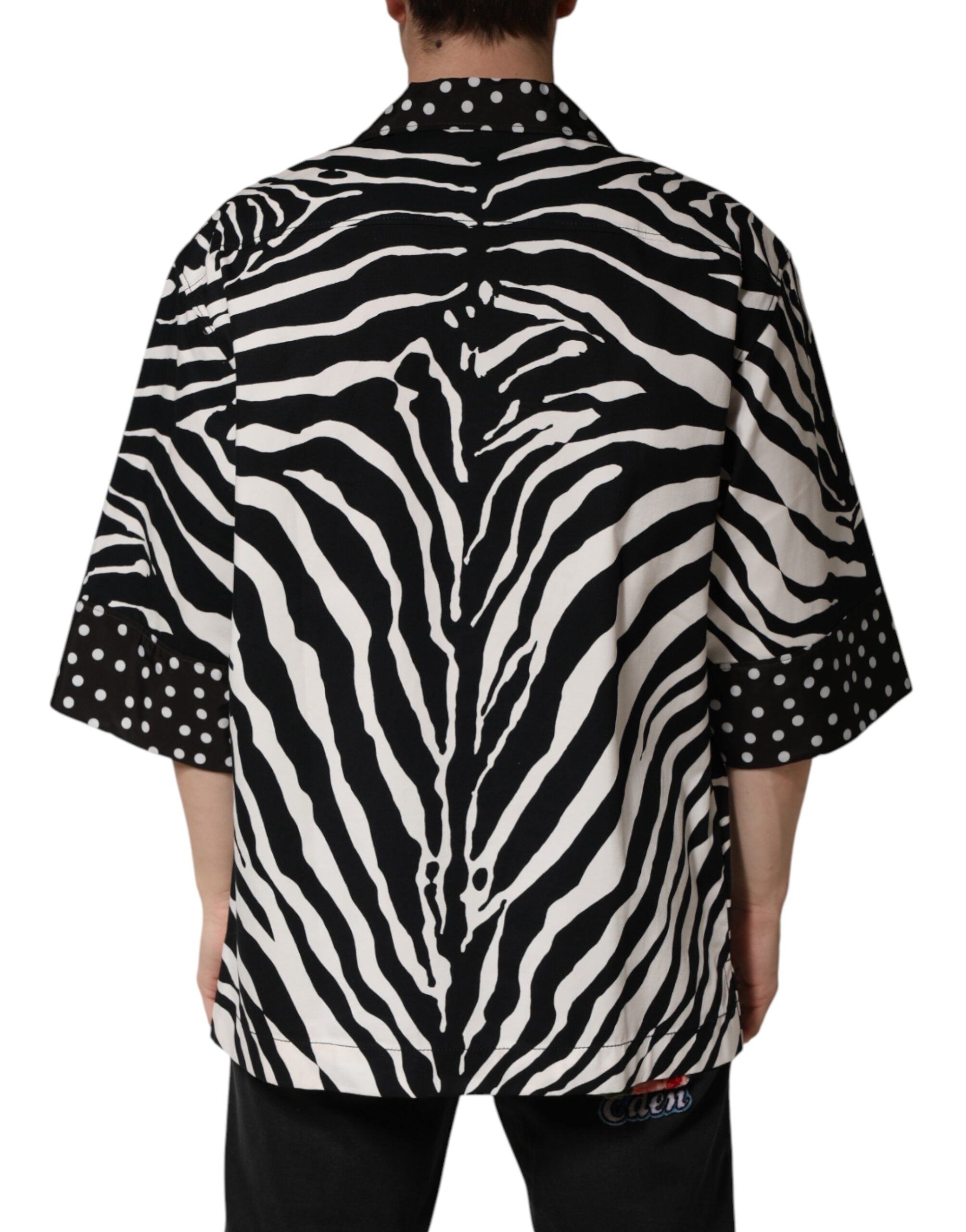 Dolce & Gabbana Oversized Zebra Print Shirt Blouse with Buttons in Black and White-4