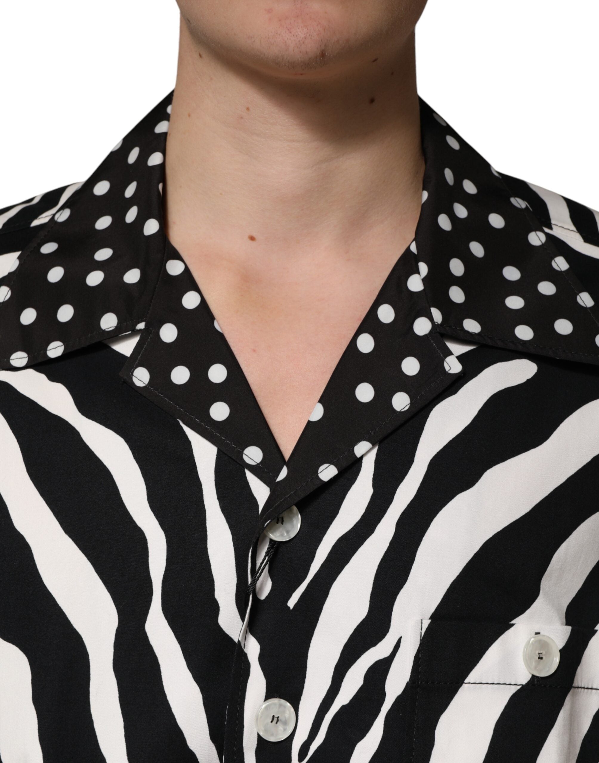 Dolce & Gabbana Oversized Zebra Print Shirt Blouse with Buttons in Black and White-5