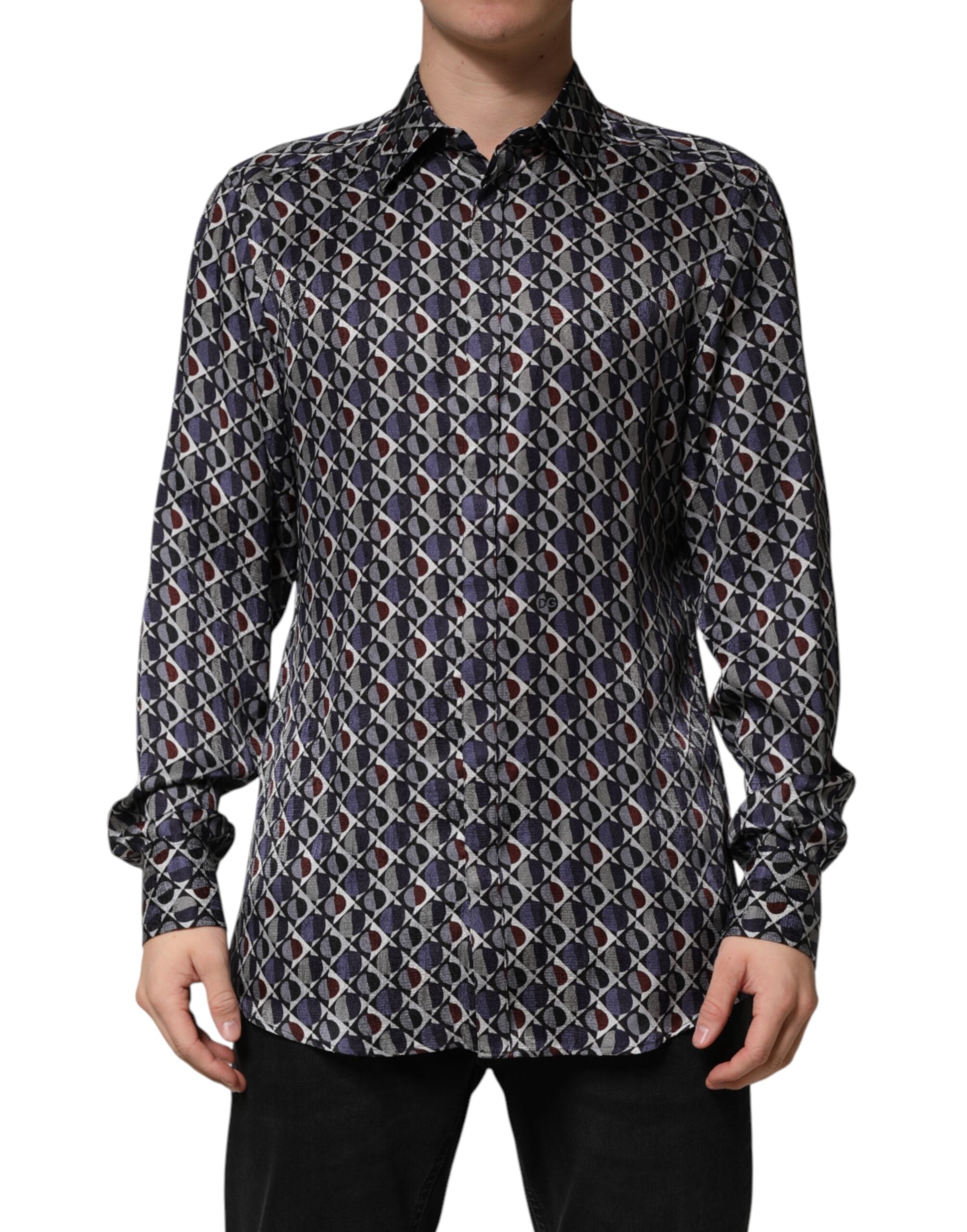 Dolce & Gabbana Men's GOLD Multicolor Patterned Collared Shirt