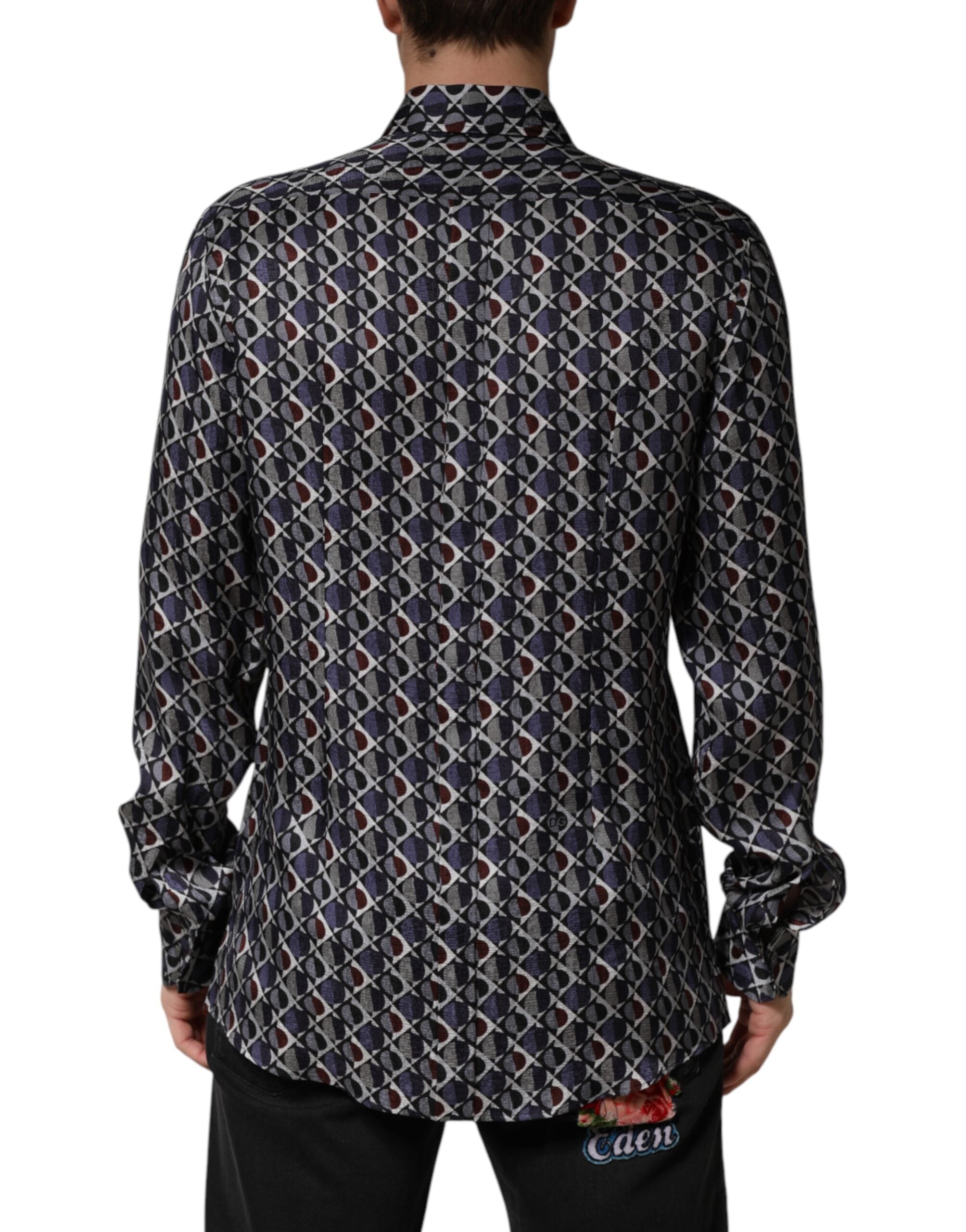 Dolce & Gabbana Men's GOLD Multicolor Patterned Collared Shirt-4