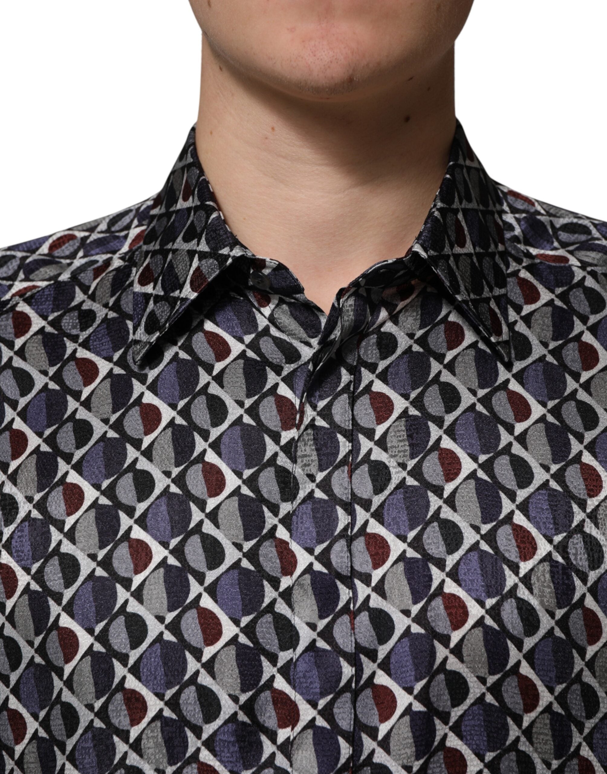 Dolce & Gabbana Men's GOLD Multicolor Patterned Collared Shirt-5