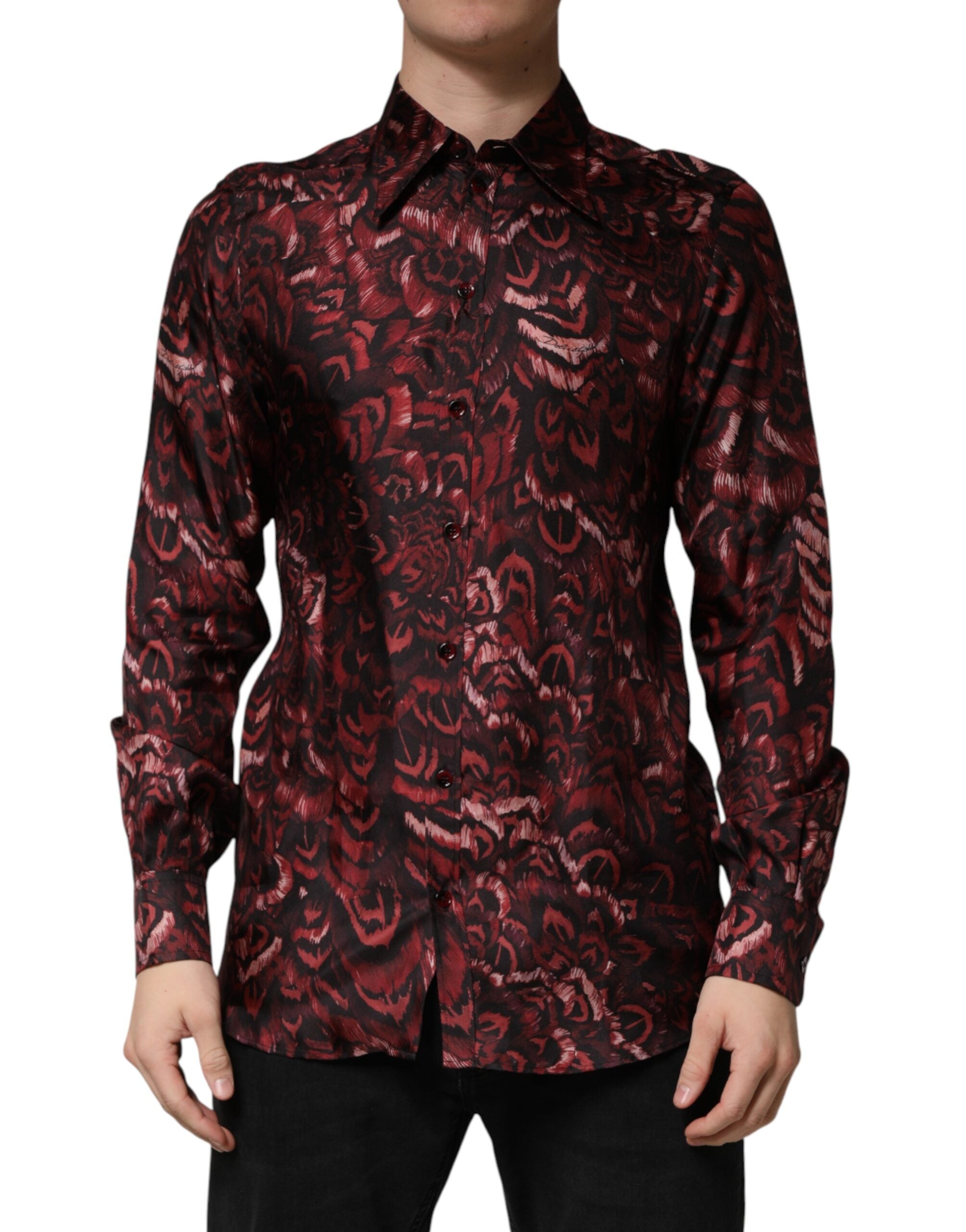 Dolce & Gabbana Men's Bordeaux Patterned Shirt with Collar
