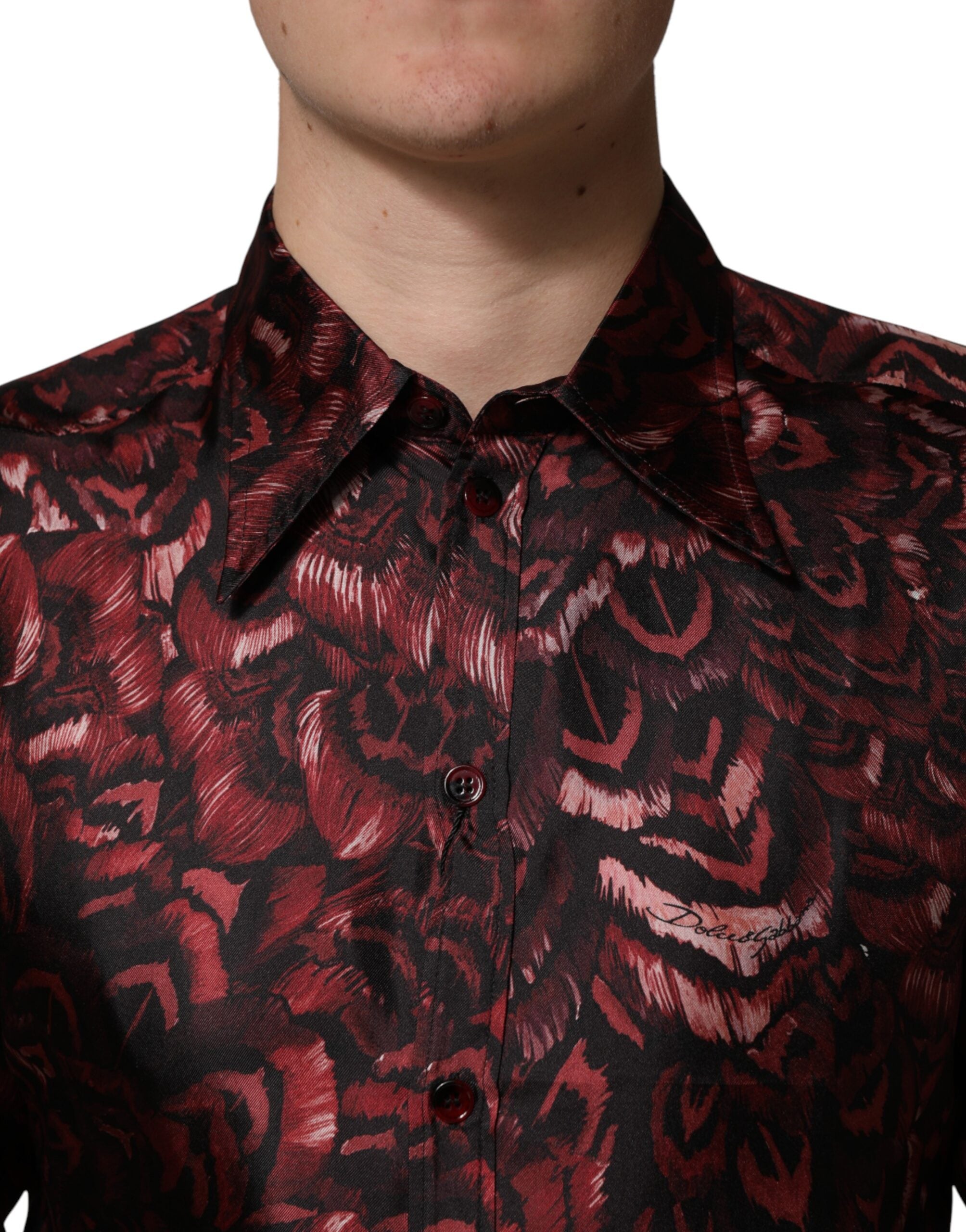 Dolce & Gabbana Herren-Hemd mit Bordeaux-Muster und Kragen-5