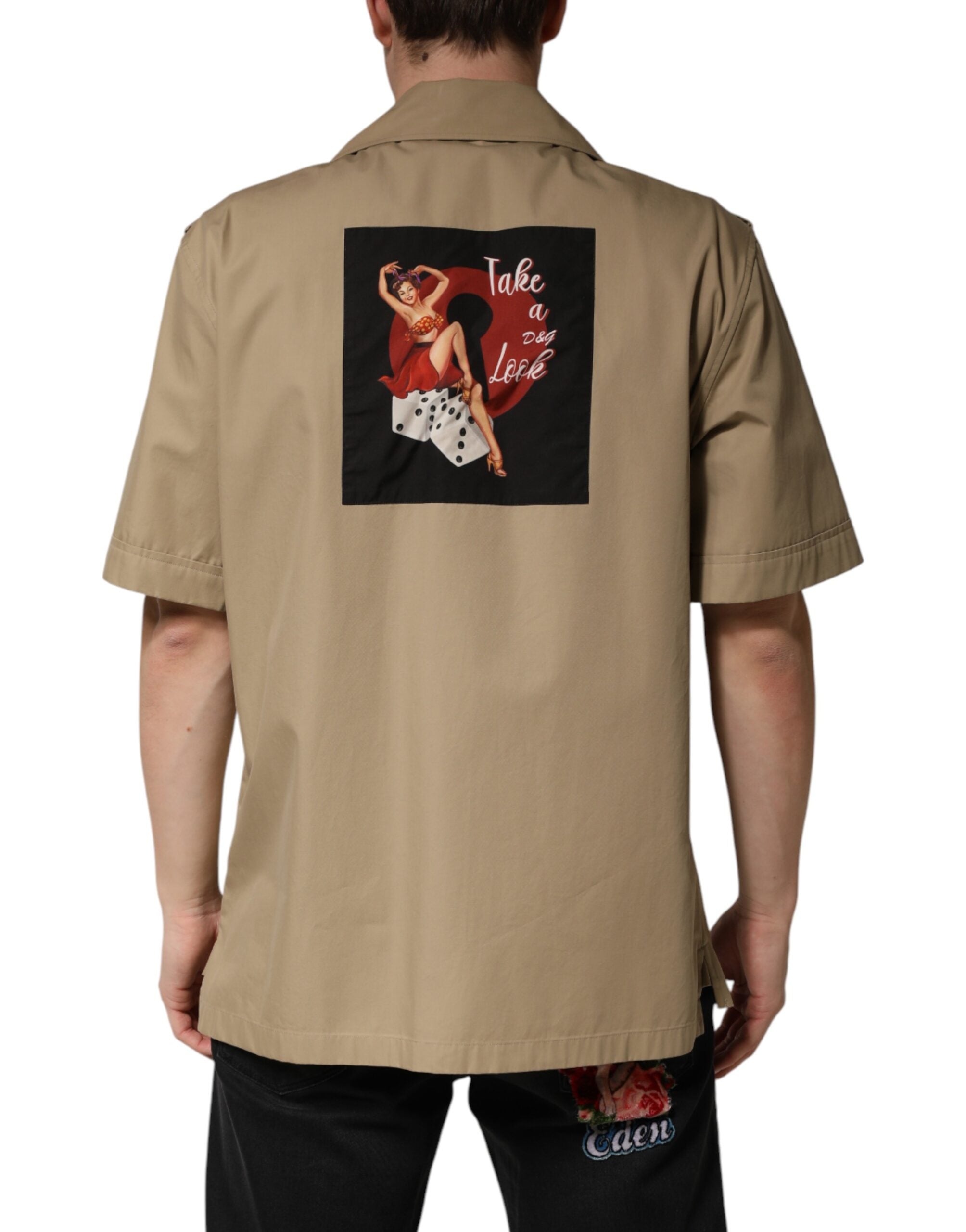 Dolce & Gabbana Braunes Hemd mit kurzen Ärmeln im Pin-Up-Stil für Herren-4