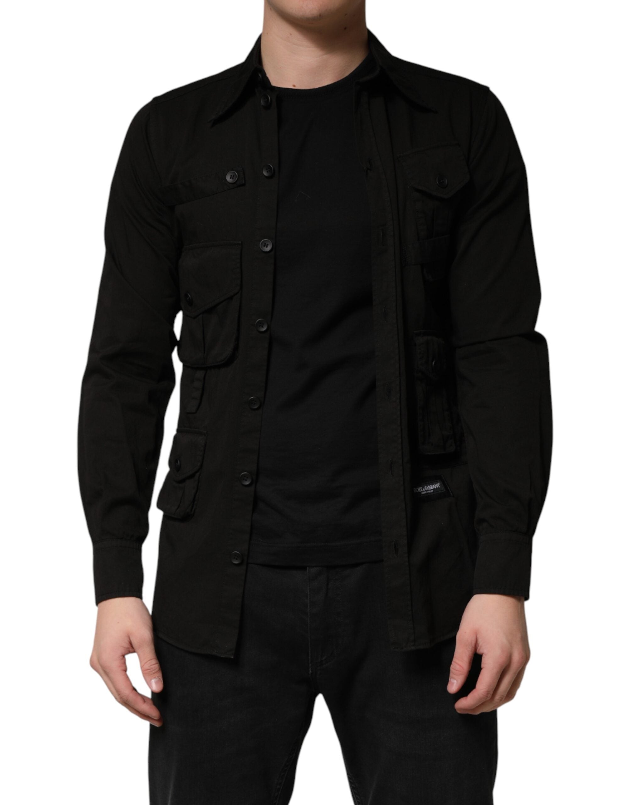 Dolce & Gabbana Schwarzes Baumwollhemd mit Kragen für Herren, Button-Down-2