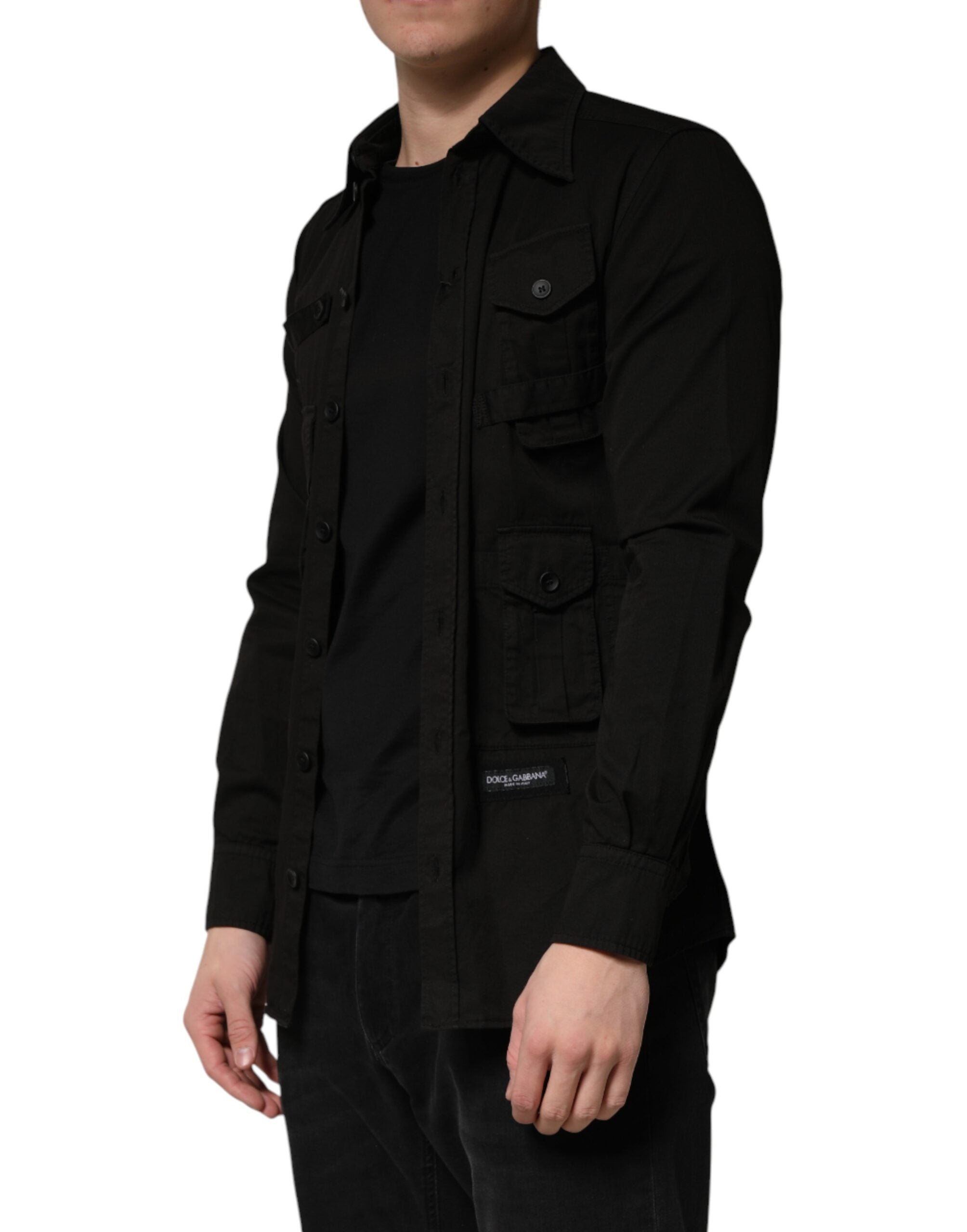 Dolce & Gabbana Schwarzes Baumwollhemd mit Kragen für Herren, Button-Down-3
