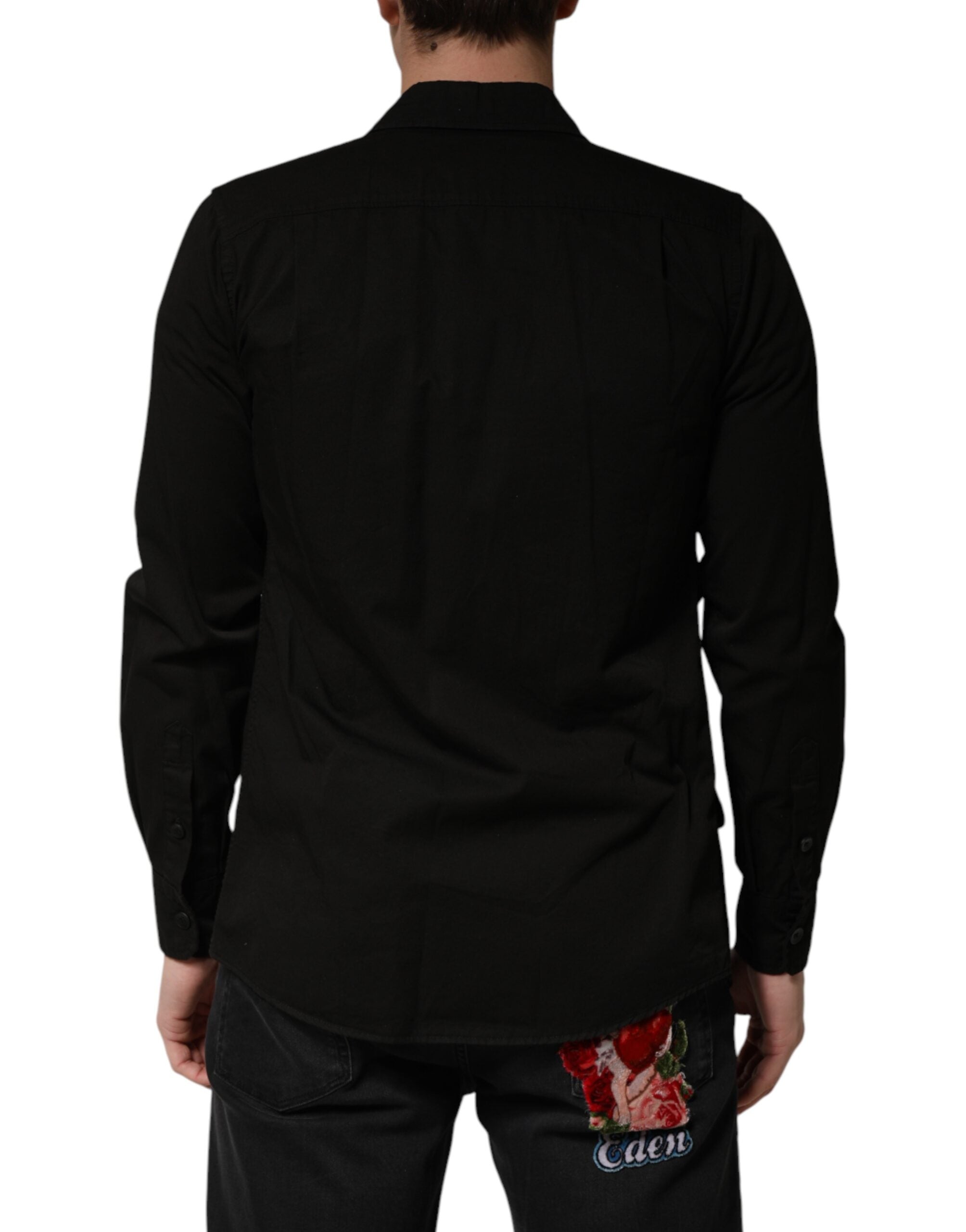 Dolce & Gabbana Schwarzes Baumwollhemd mit Kragen für Herren, Button-Down-4