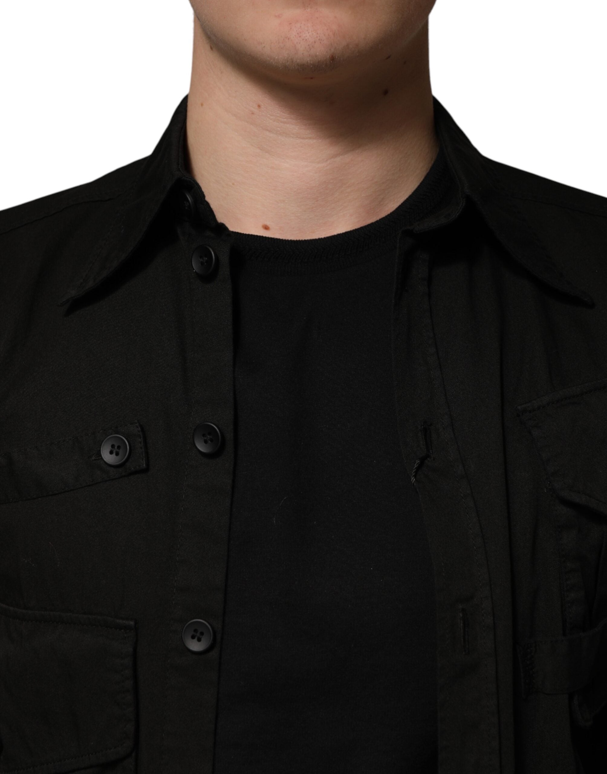 Dolce & Gabbana Schwarzes Baumwollhemd mit Kragen für Herren, Button-Down-5