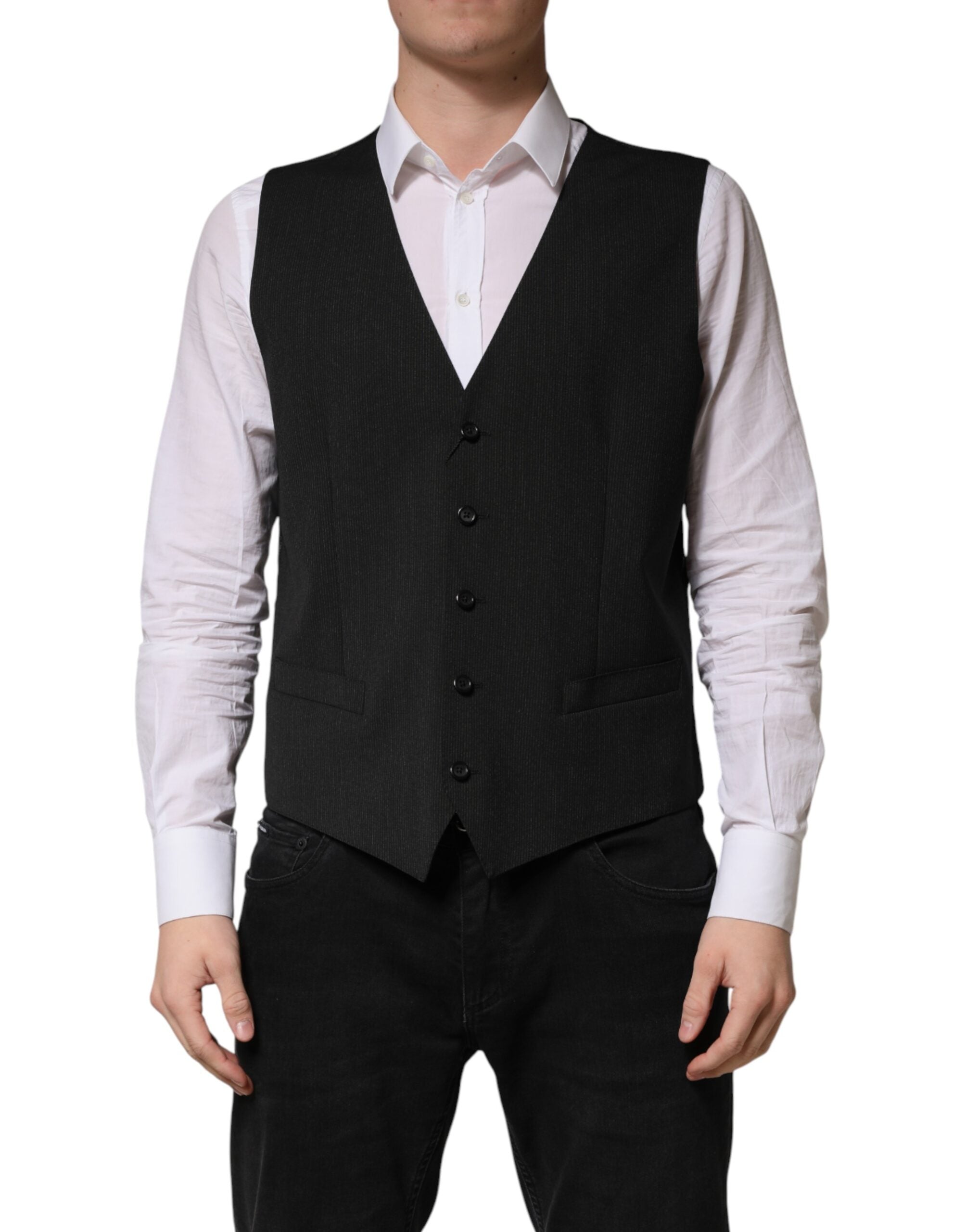 Dolce & Gabbana Men's Black Wool Waistcoat - Formal Cut-1