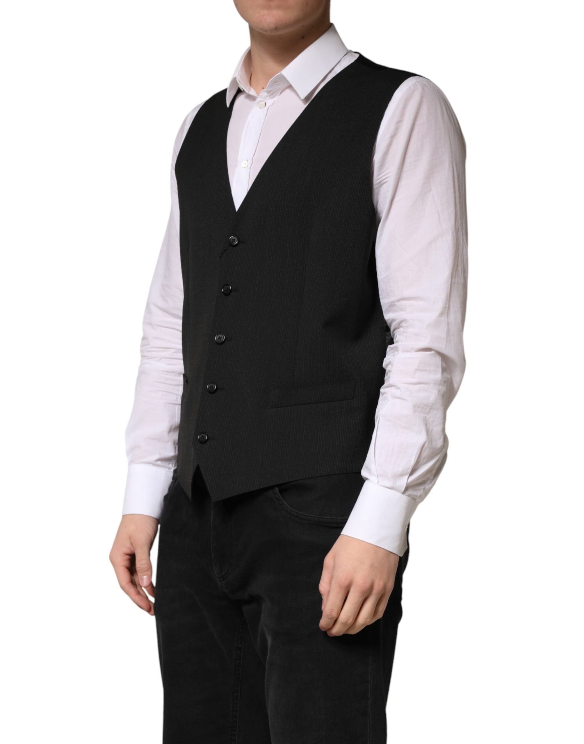 Dolce & Gabbana Men's Black Wool Waistcoat - Formal Cut-3
