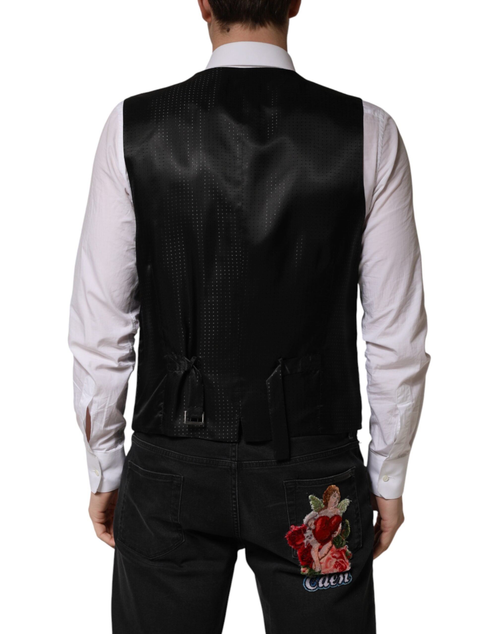 Dolce & Gabbana Men's Black Wool Waistcoat - Formal Cut-4