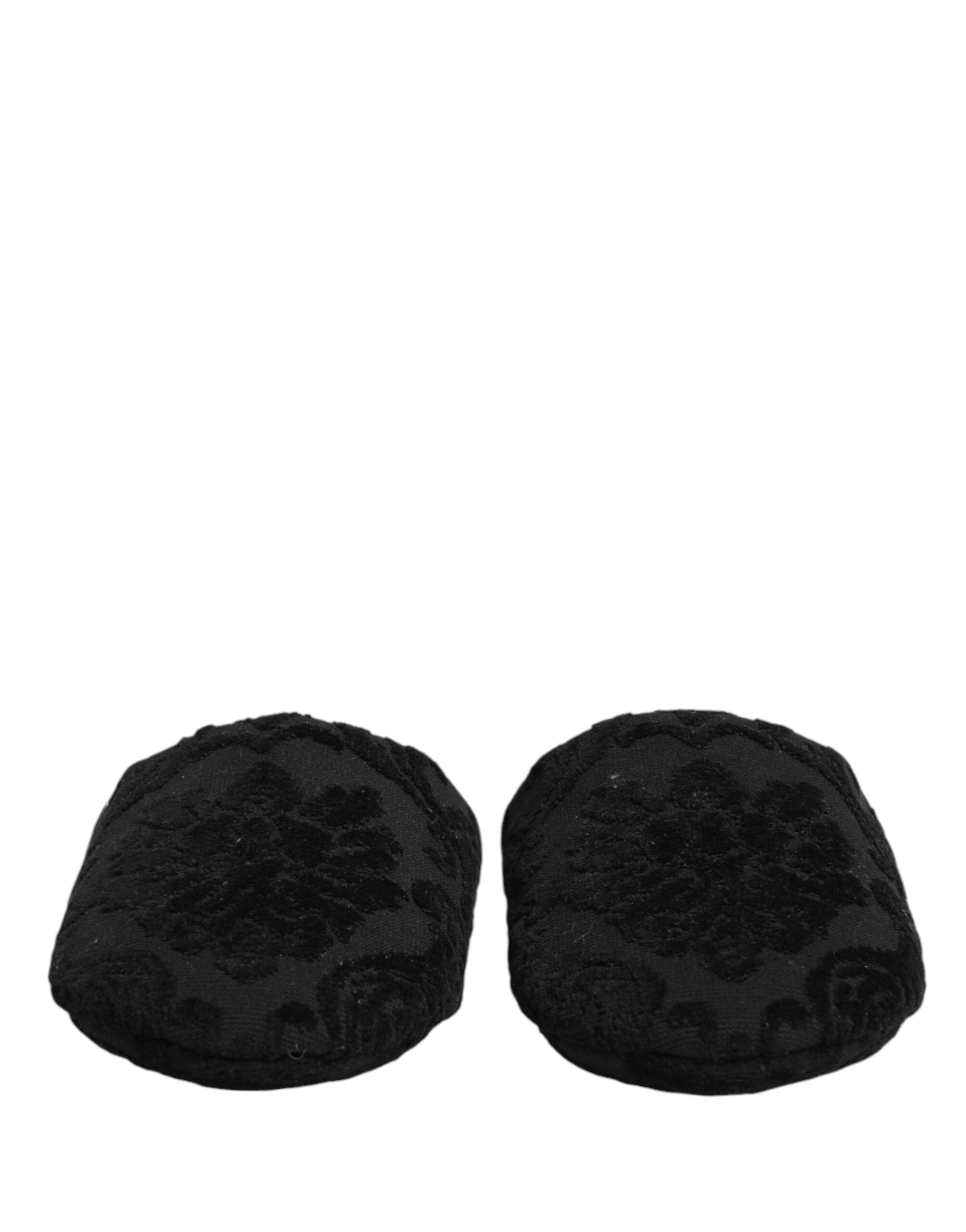 Dolce & Gabbana Black Embroidered Logo Slipper Flats-3