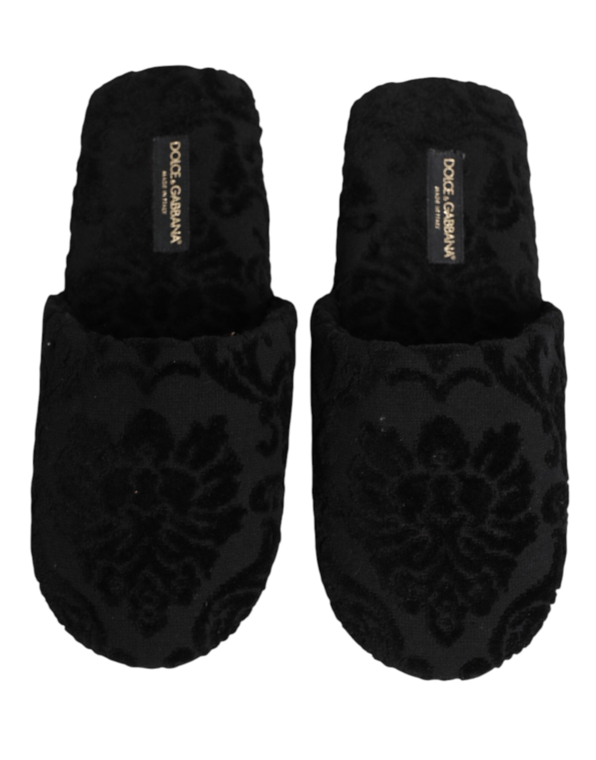 Dolce & Gabbana Black Embroidered Logo Slipper Flats-4