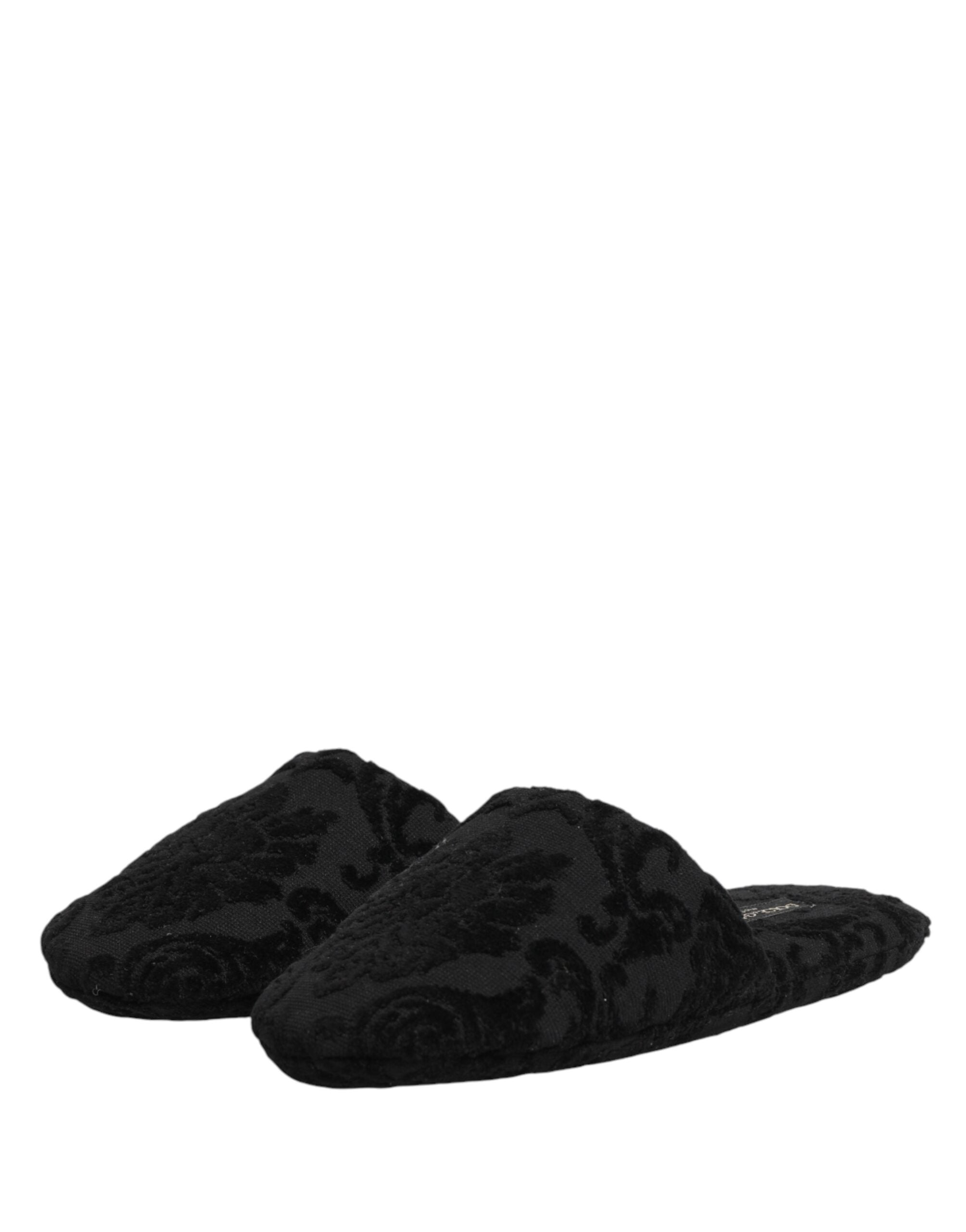 Dolce & Gabbana Black Embroidered Logo Slipper Flats-5