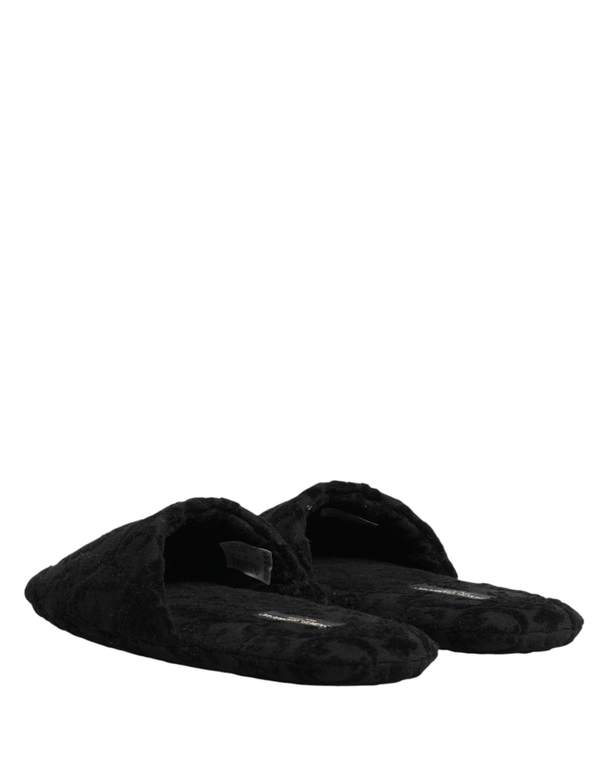 Dolce & Gabbana Black Embroidered Logo Slipper Flats-6