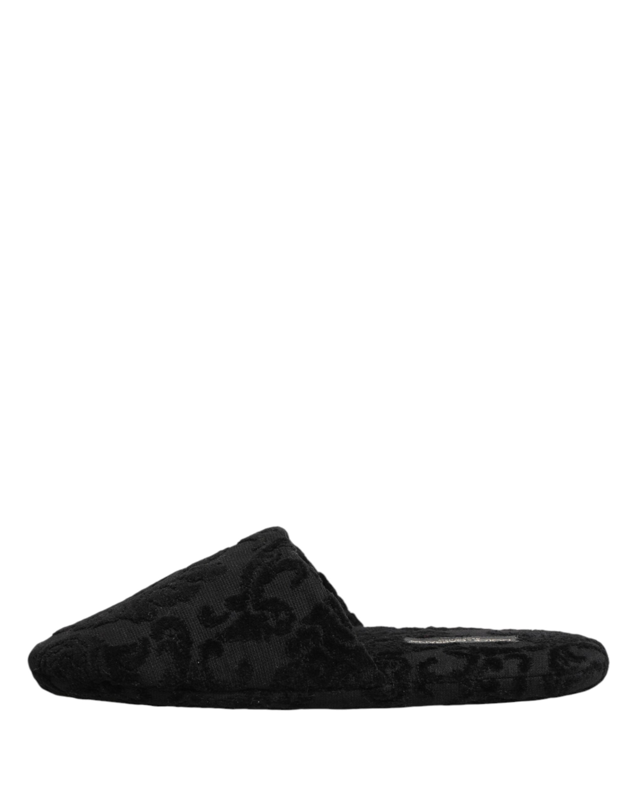 Dolce & Gabbana Black Embroidered Logo Slipper Flats-7