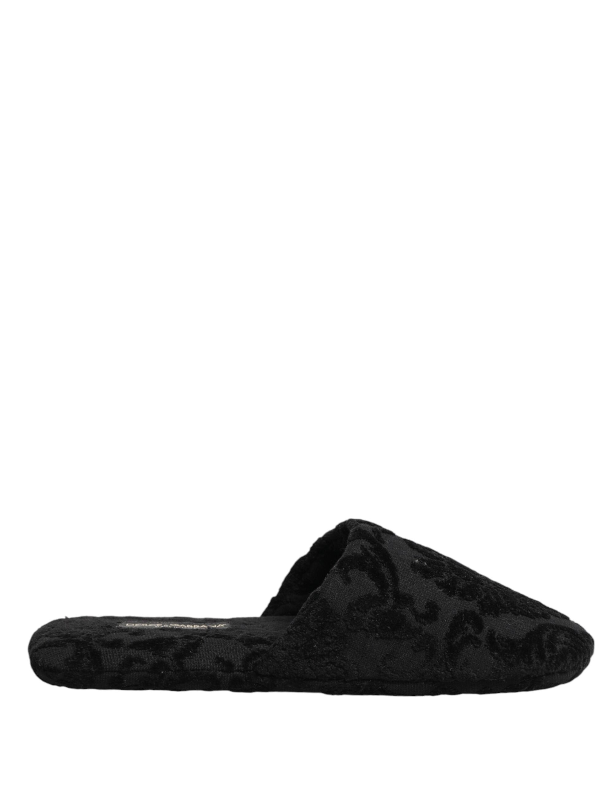 Dolce & Gabbana Black Embroidered Logo Slipper Flats-1