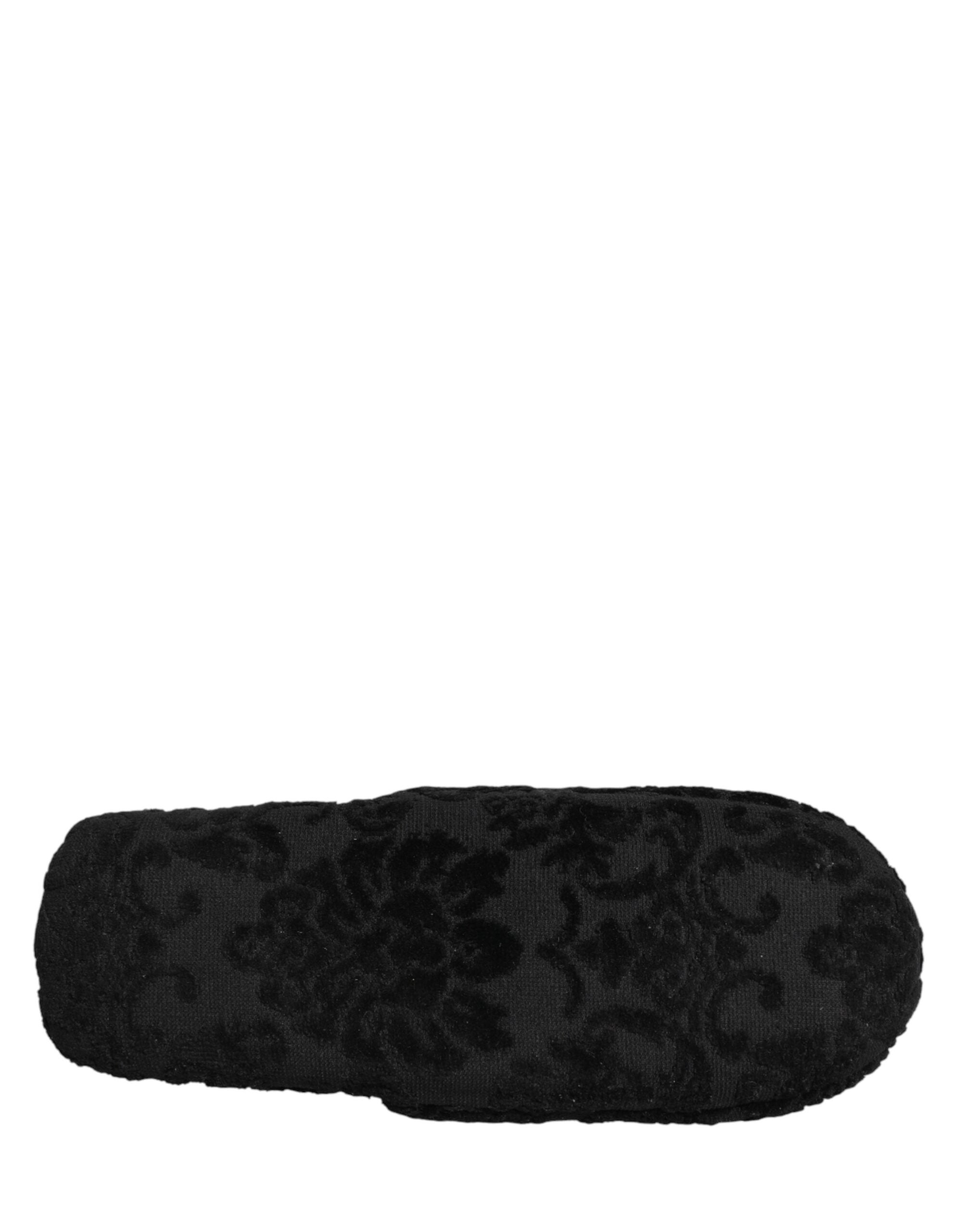 Dolce & Gabbana Black Embroidered Logo Slipper Flats-8