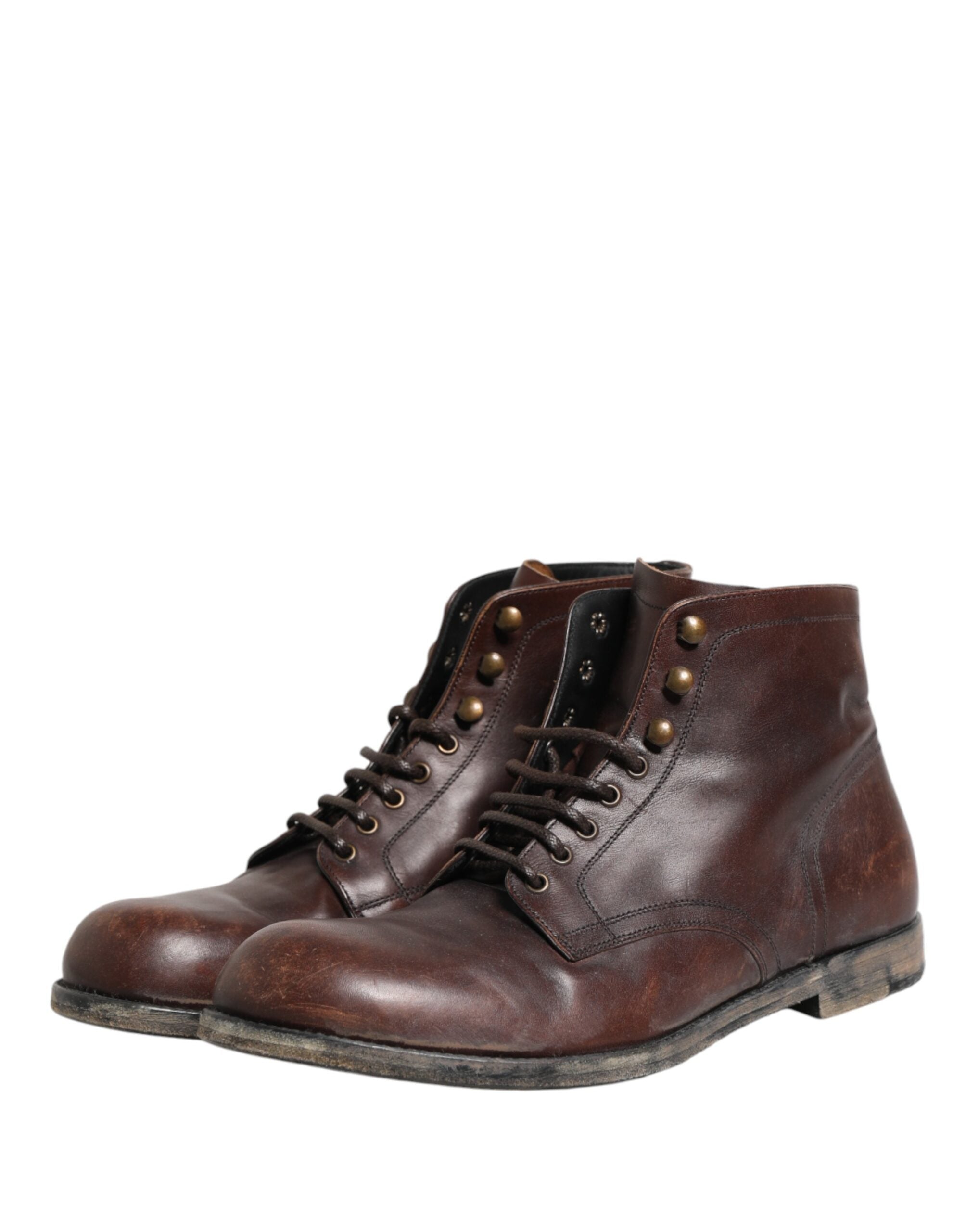 Dolce & Gabbana Brown Lace-Up Ankle Boots Men's Shoes-5