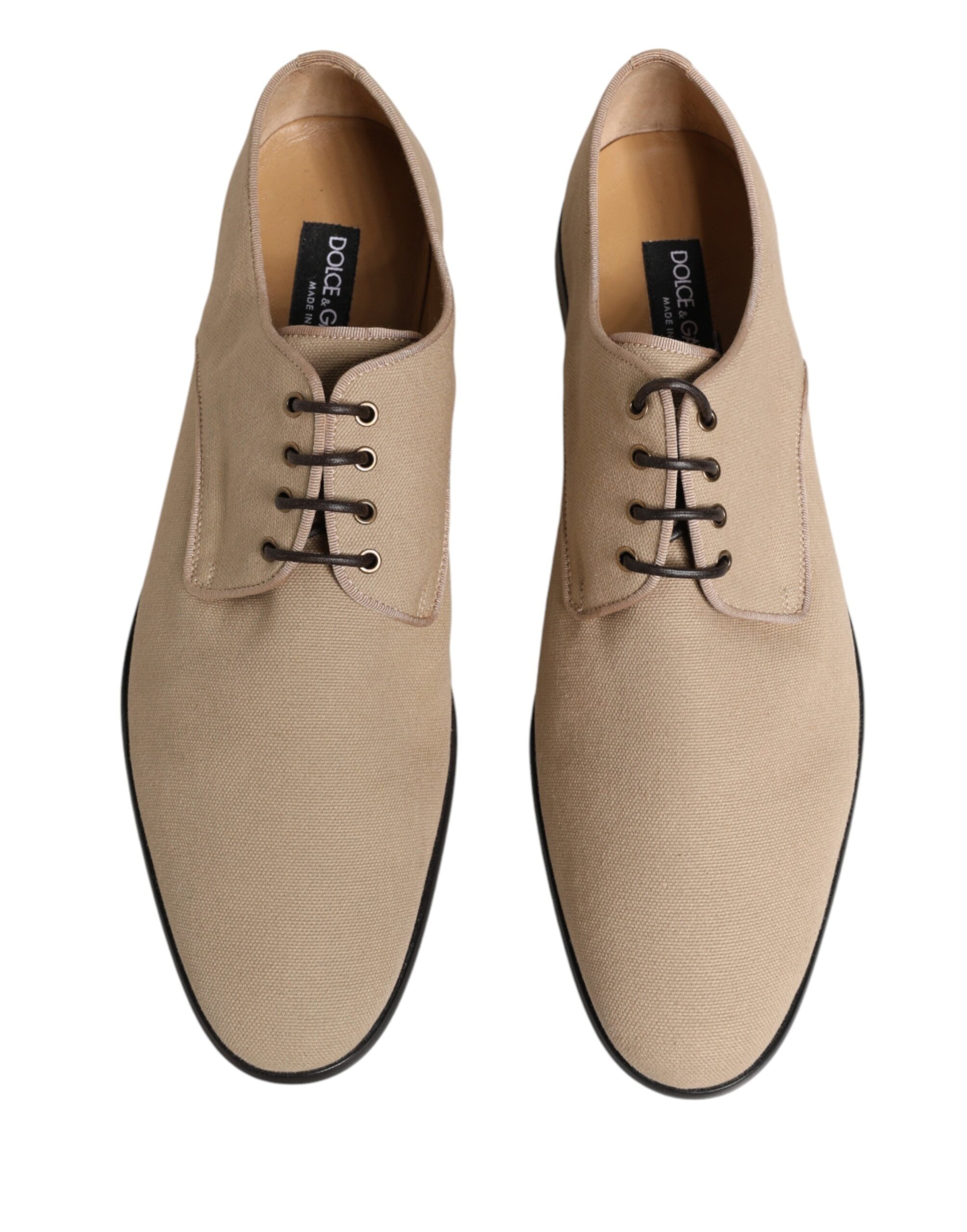 Dolce & Gabbana Men's Beige Canvas Derby Lace-Up Shoes-4