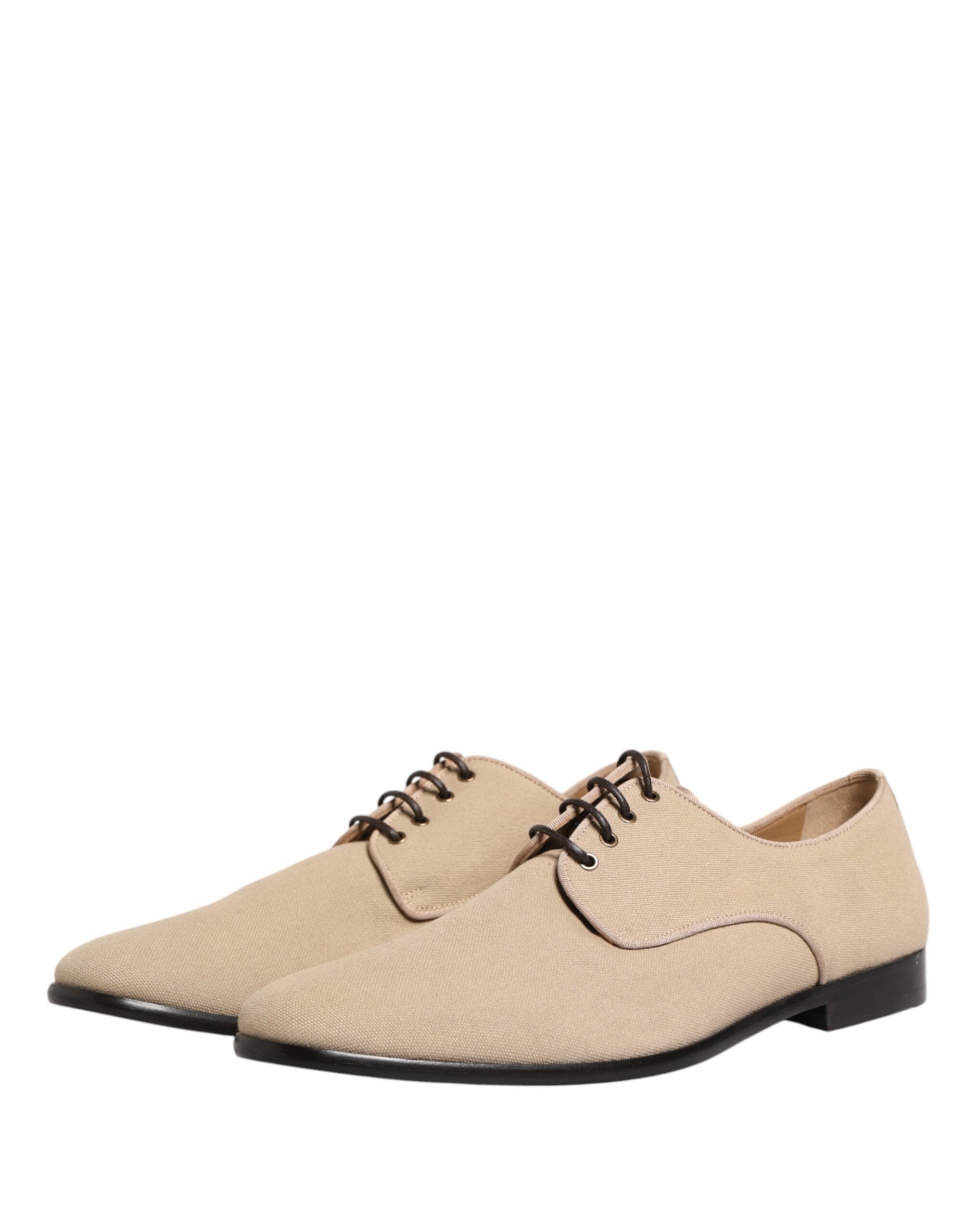 Dolce & Gabbana Men's Beige Canvas Derby Lace-Up Shoes-5