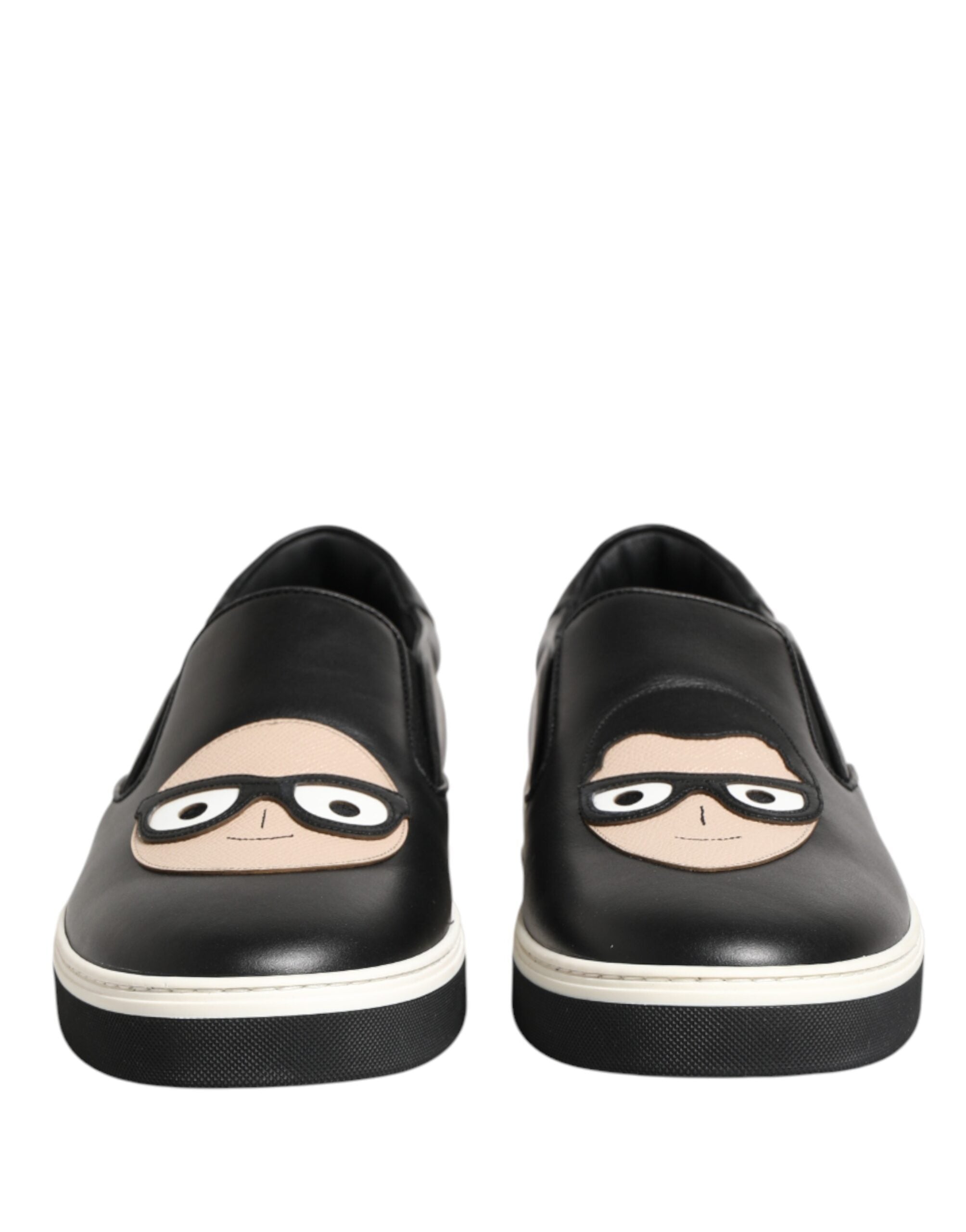 Dolce & Gabbana Schwarze Leder Signature Figures Sneaker Schuhe-3
