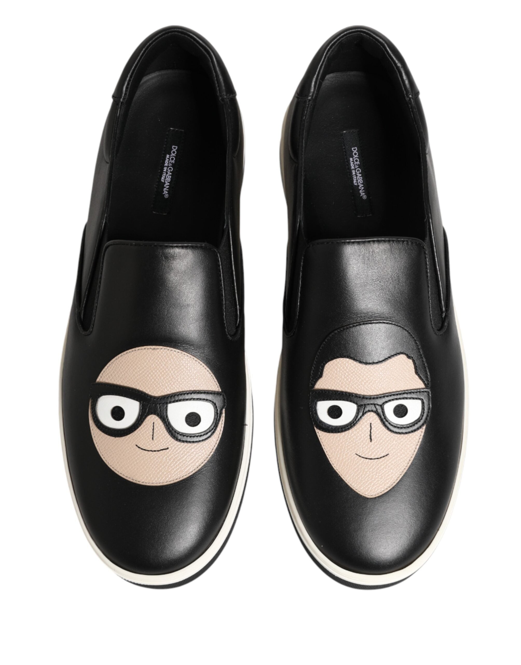 Dolce & Gabbana Schwarze Leder Signature Figures Sneaker Schuhe-4