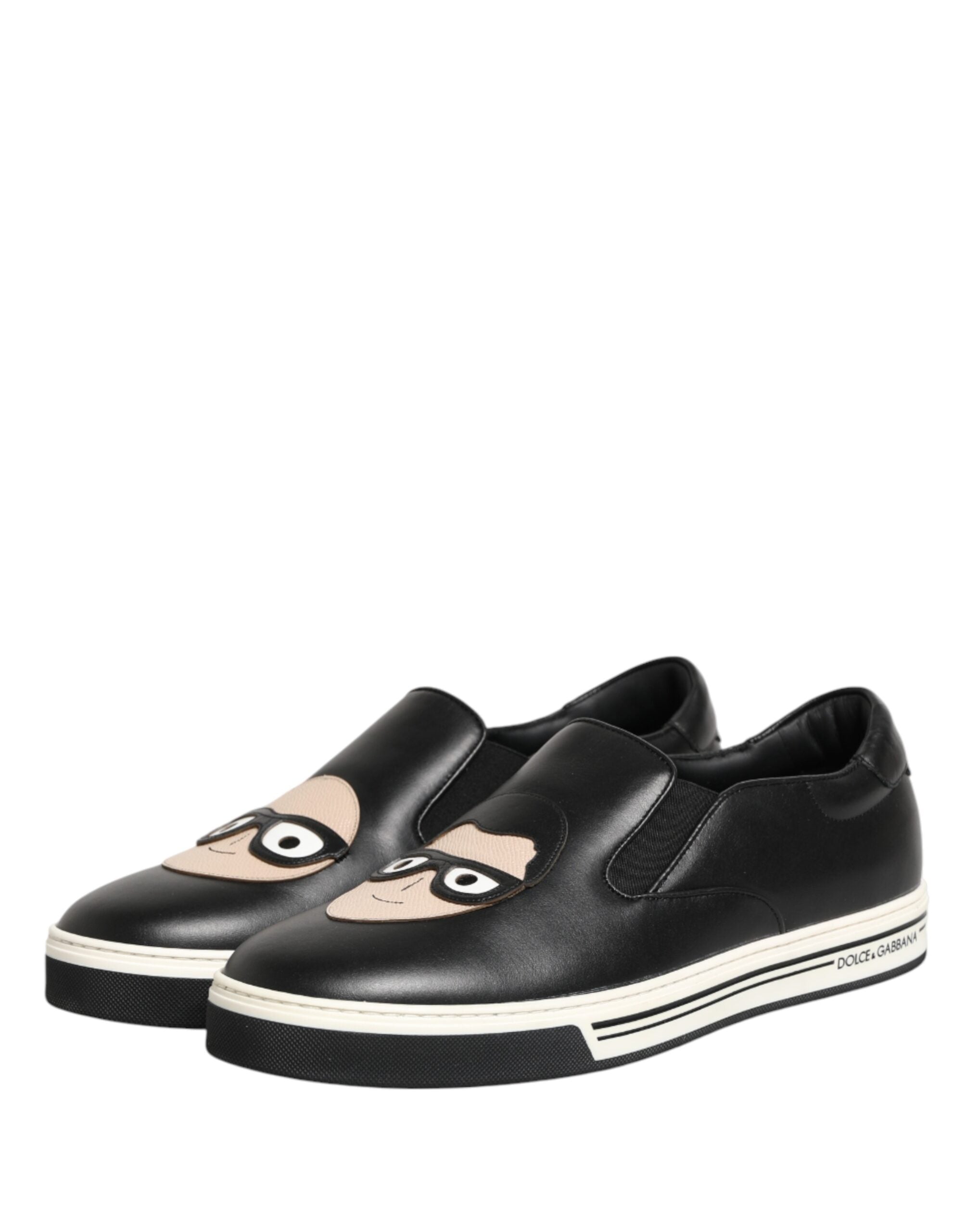 Dolce & Gabbana Schwarze Leder Signature Figures Sneaker Schuhe-5