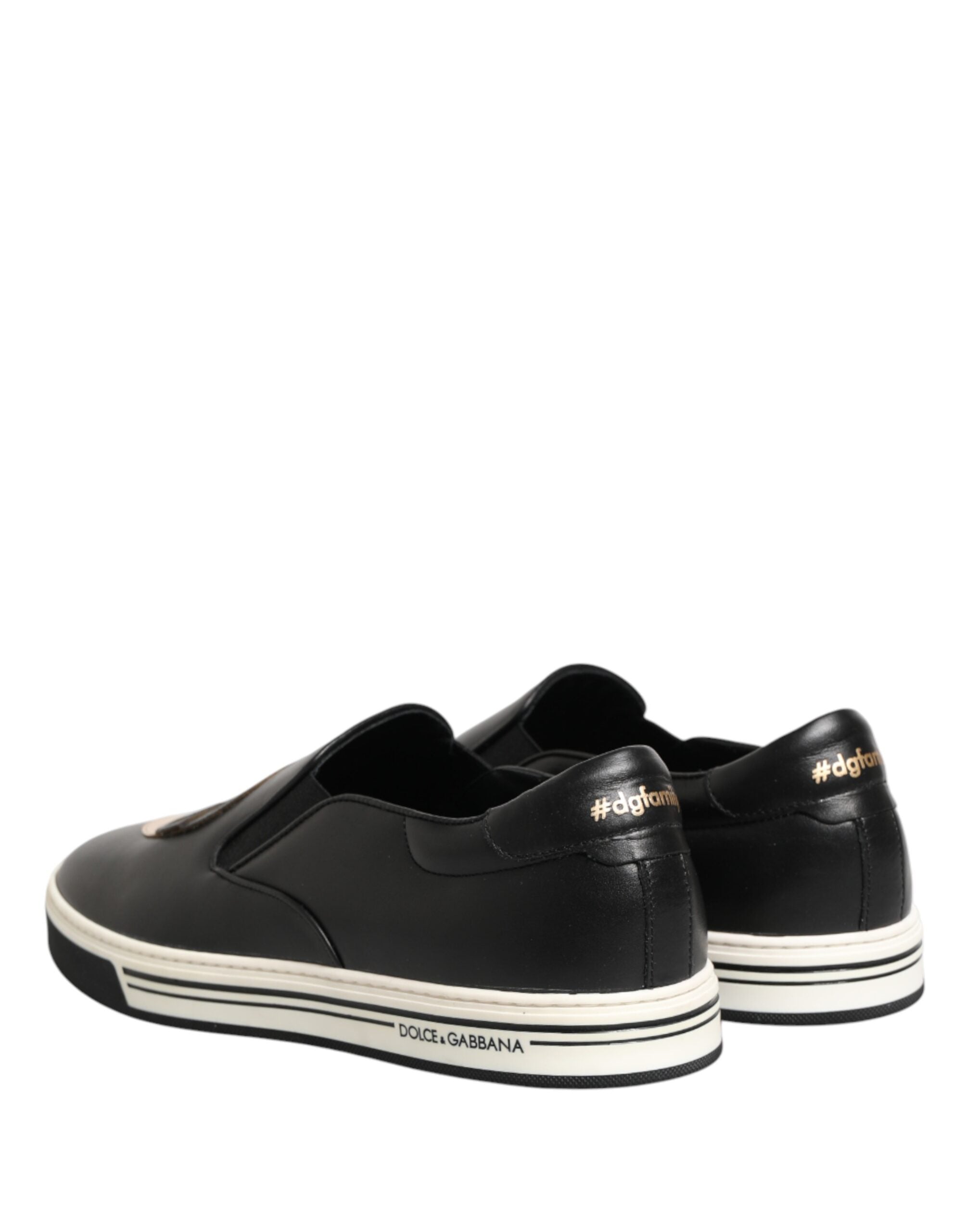 Dolce & Gabbana Schwarze Leder Signature Figures Sneaker Schuhe-6