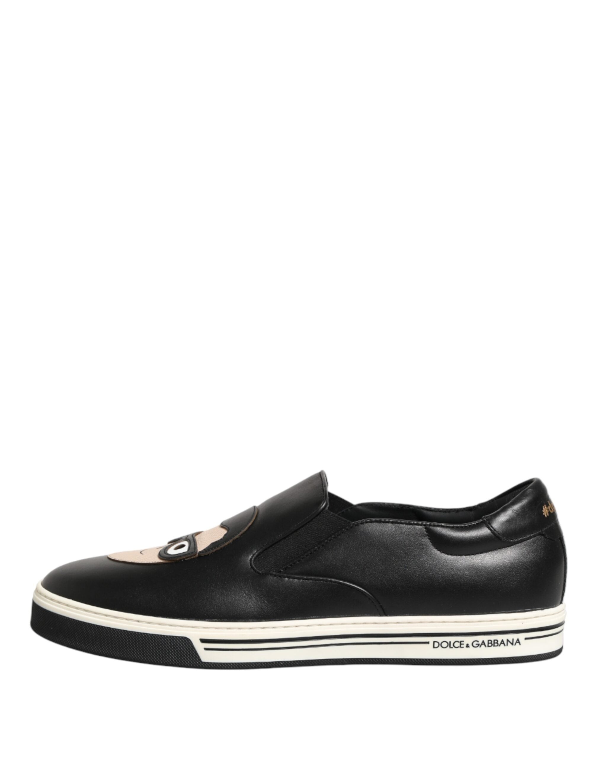 Dolce & Gabbana Schwarze Leder Signature Figures Sneaker Schuhe-7