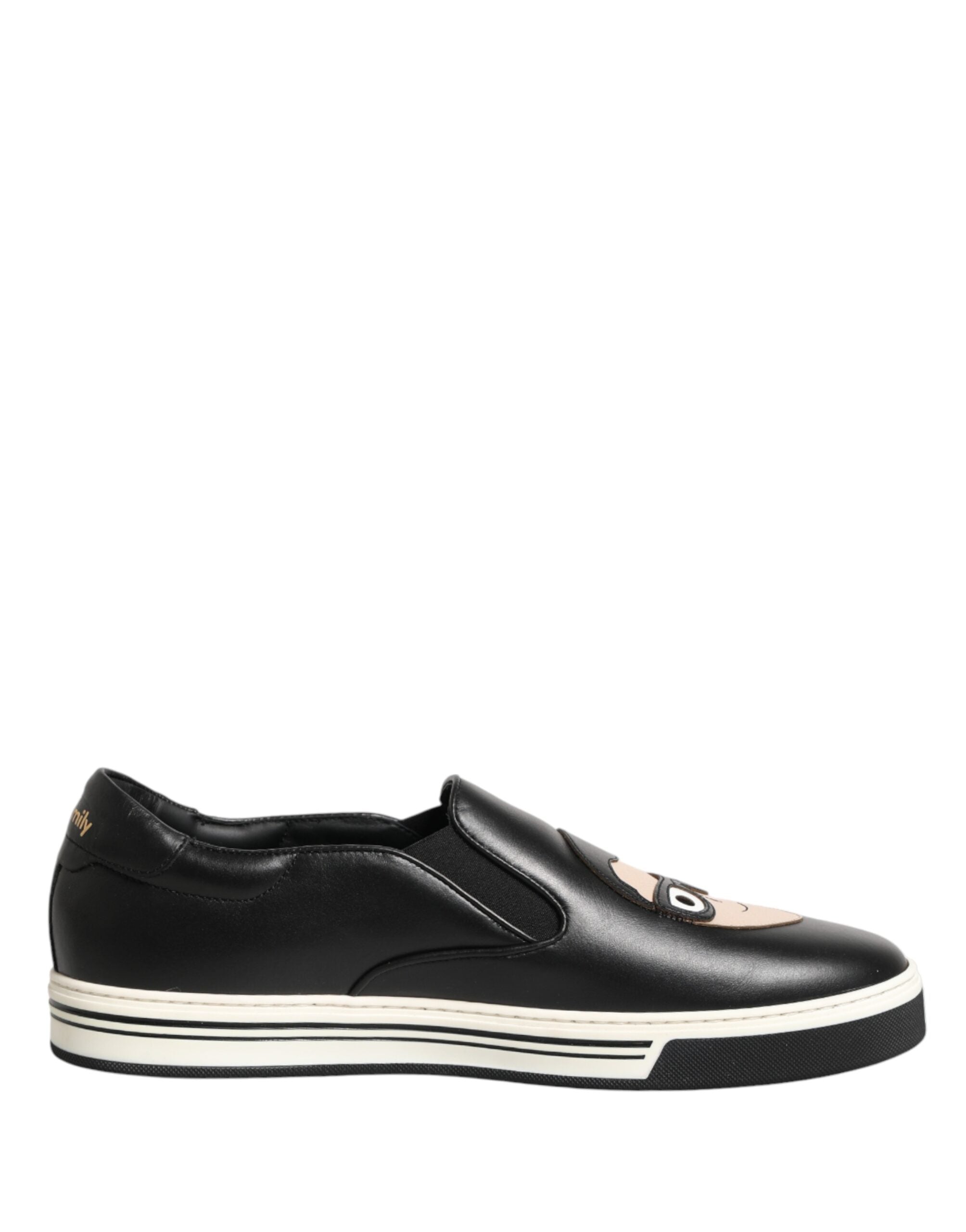 Dolce & Gabbana Schwarze Leder Signature Figures Sneaker Schuhe-1