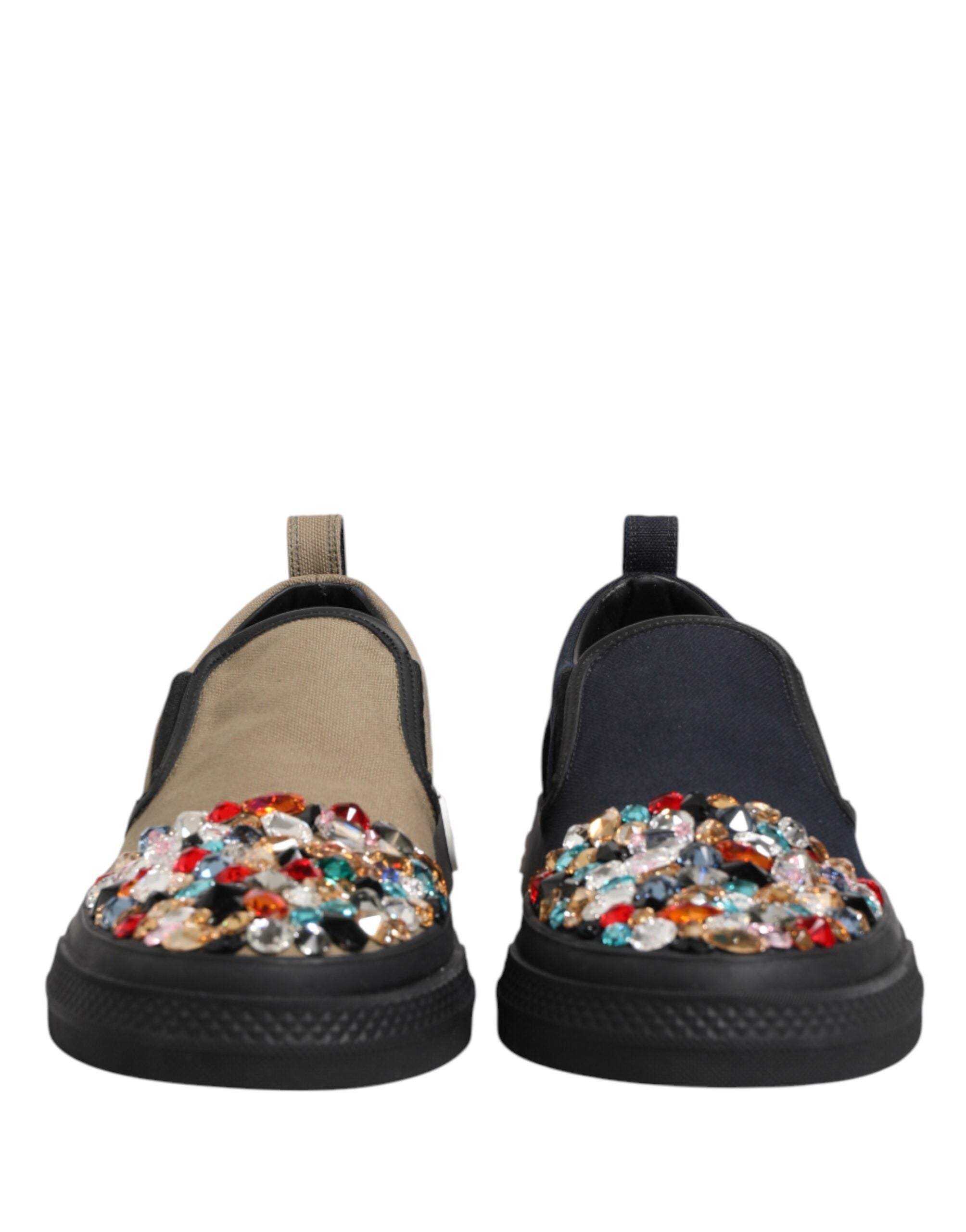 Dolce & Gabbana Men's Blue Embellished Canvas Slip-On Sneakers-3