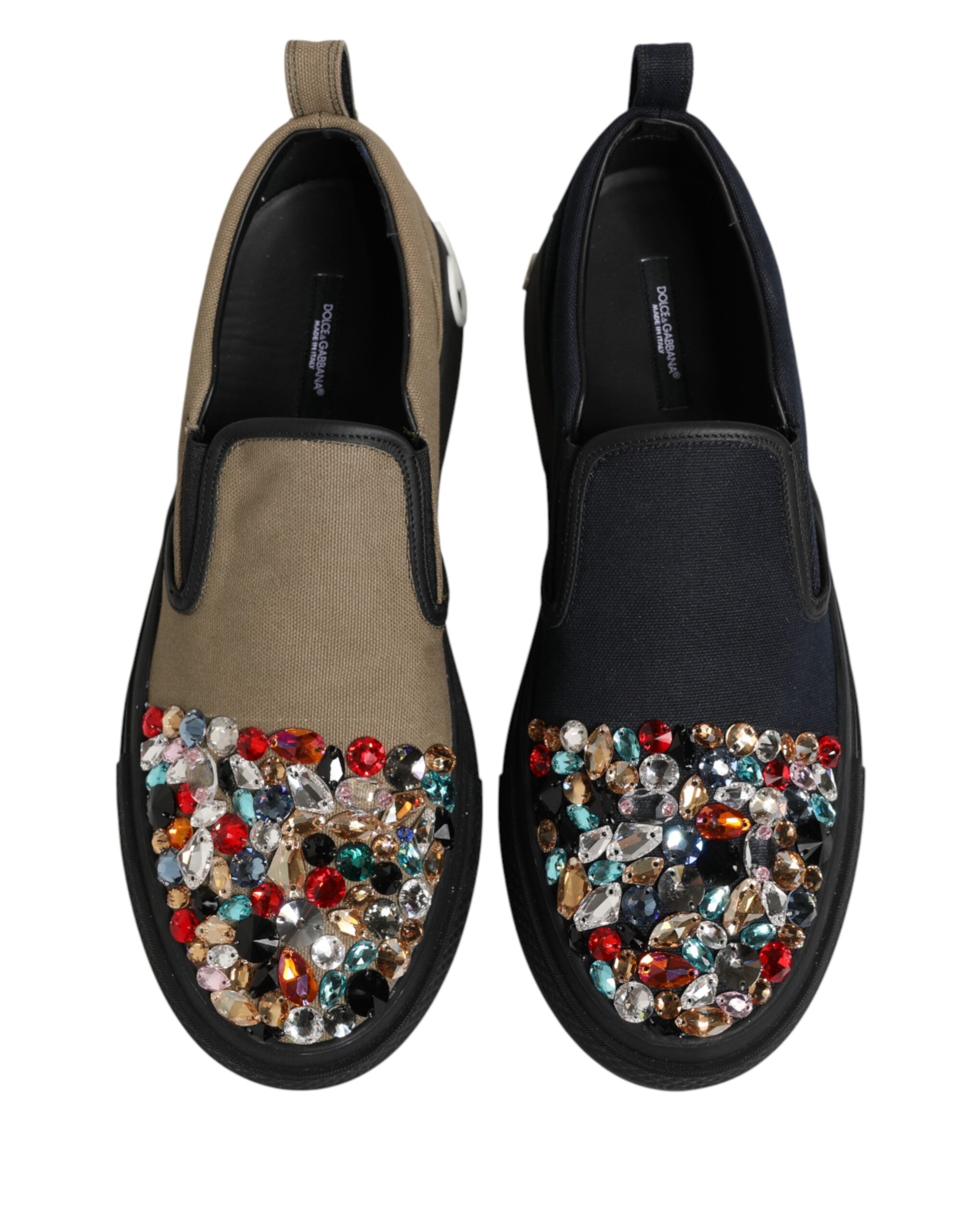 Dolce & Gabbana Men's Blue Embellished Canvas Slip-On Sneakers-4