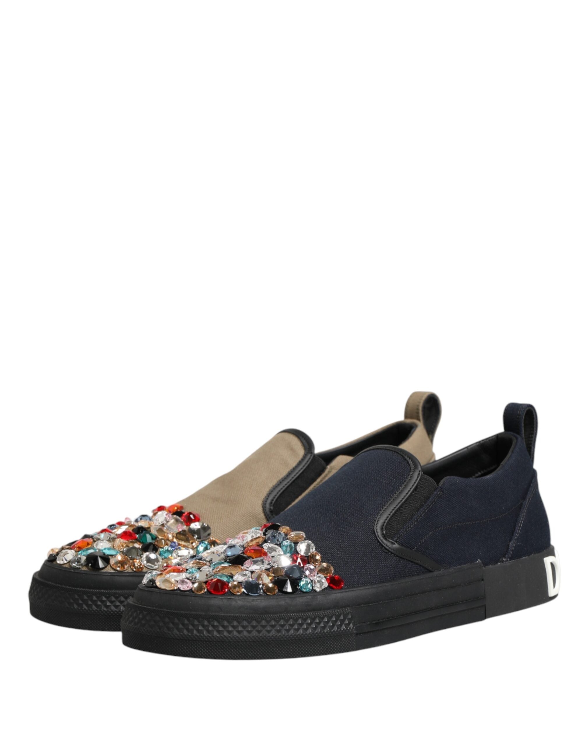 Dolce & Gabbana Men's Blue Embellished Canvas Slip-On Sneakers-5