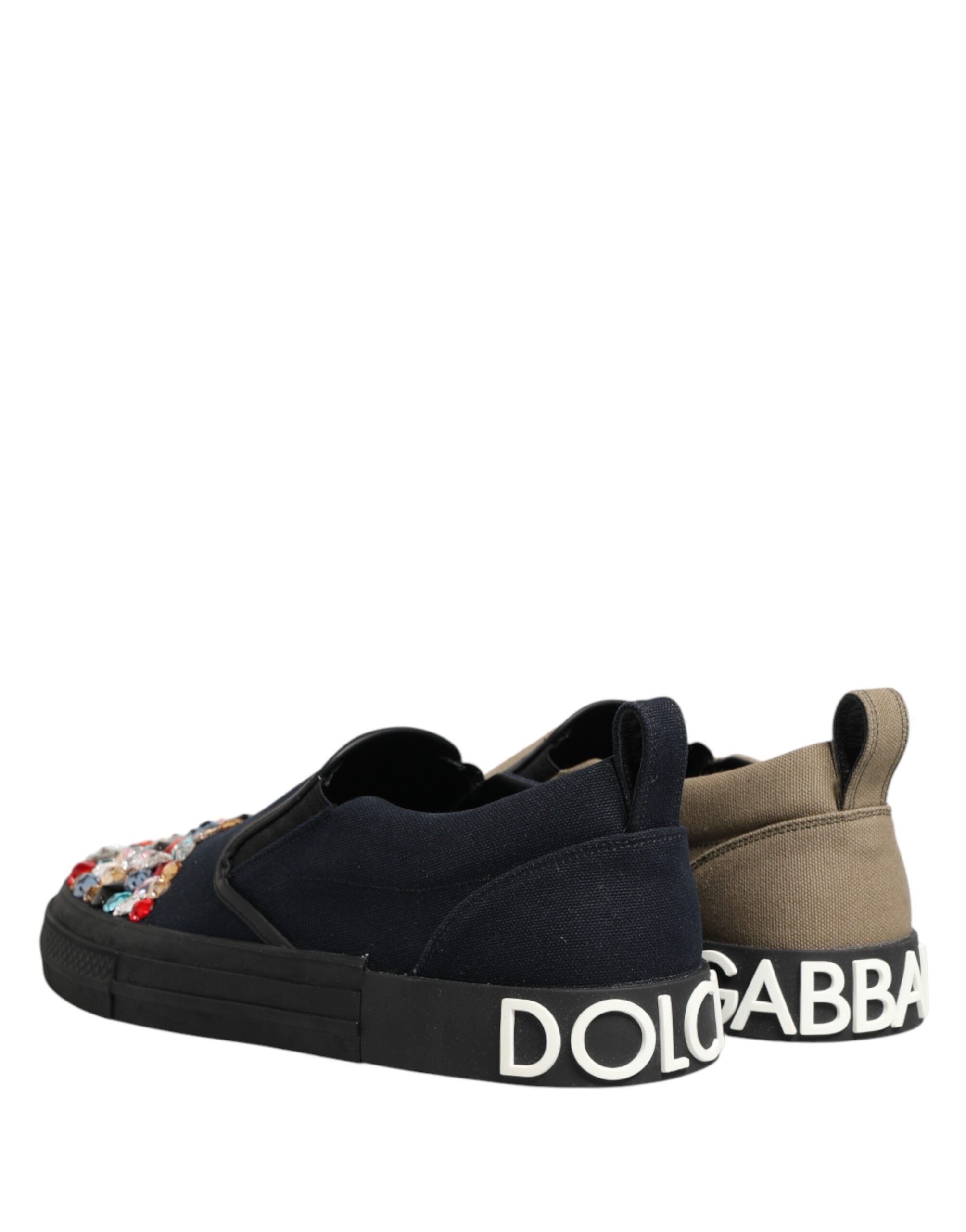 Dolce & Gabbana Men's Blue Embellished Canvas Slip-On Sneakers-6