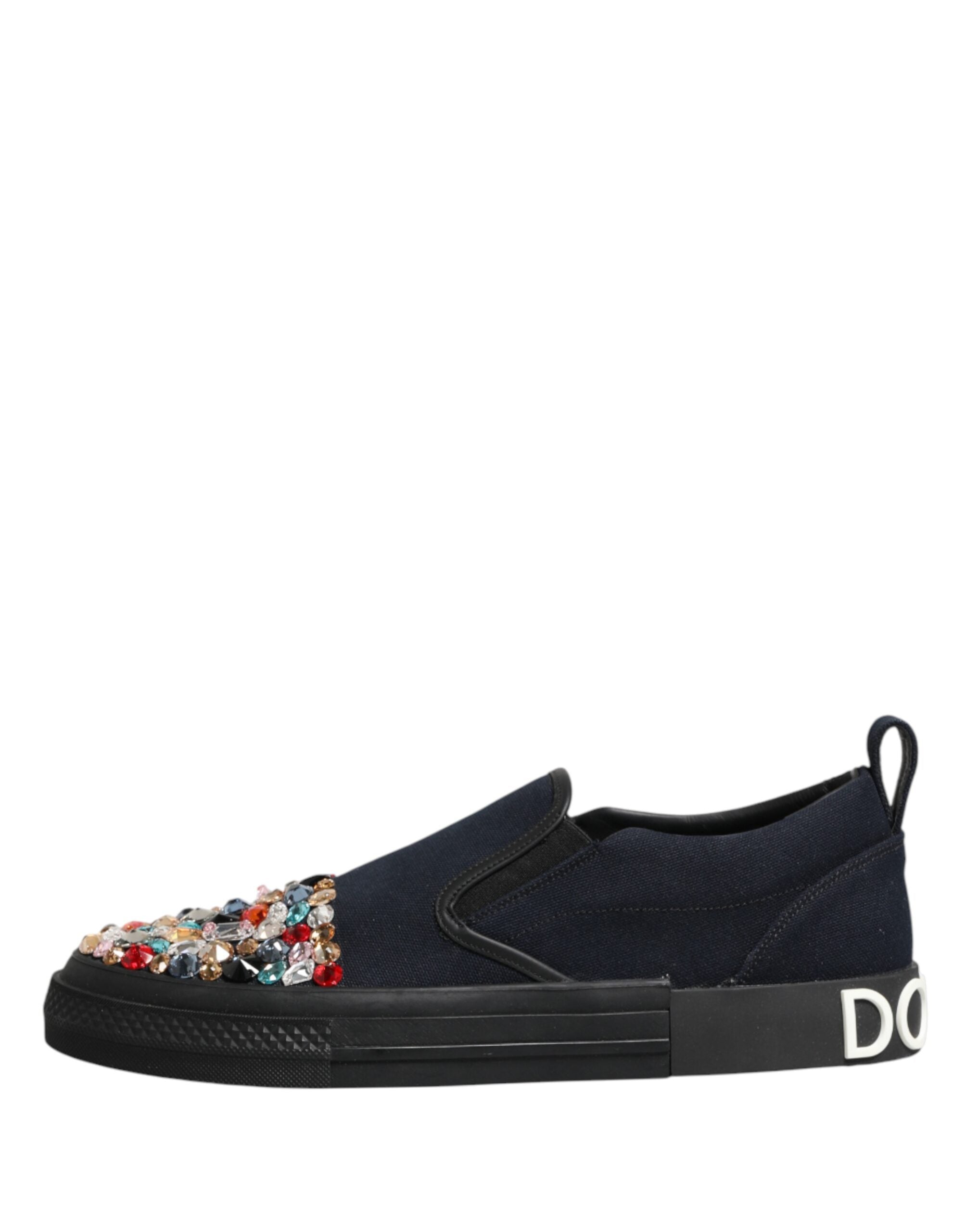 Dolce & Gabbana Men's Blue Embellished Canvas Slip-On Sneakers-7