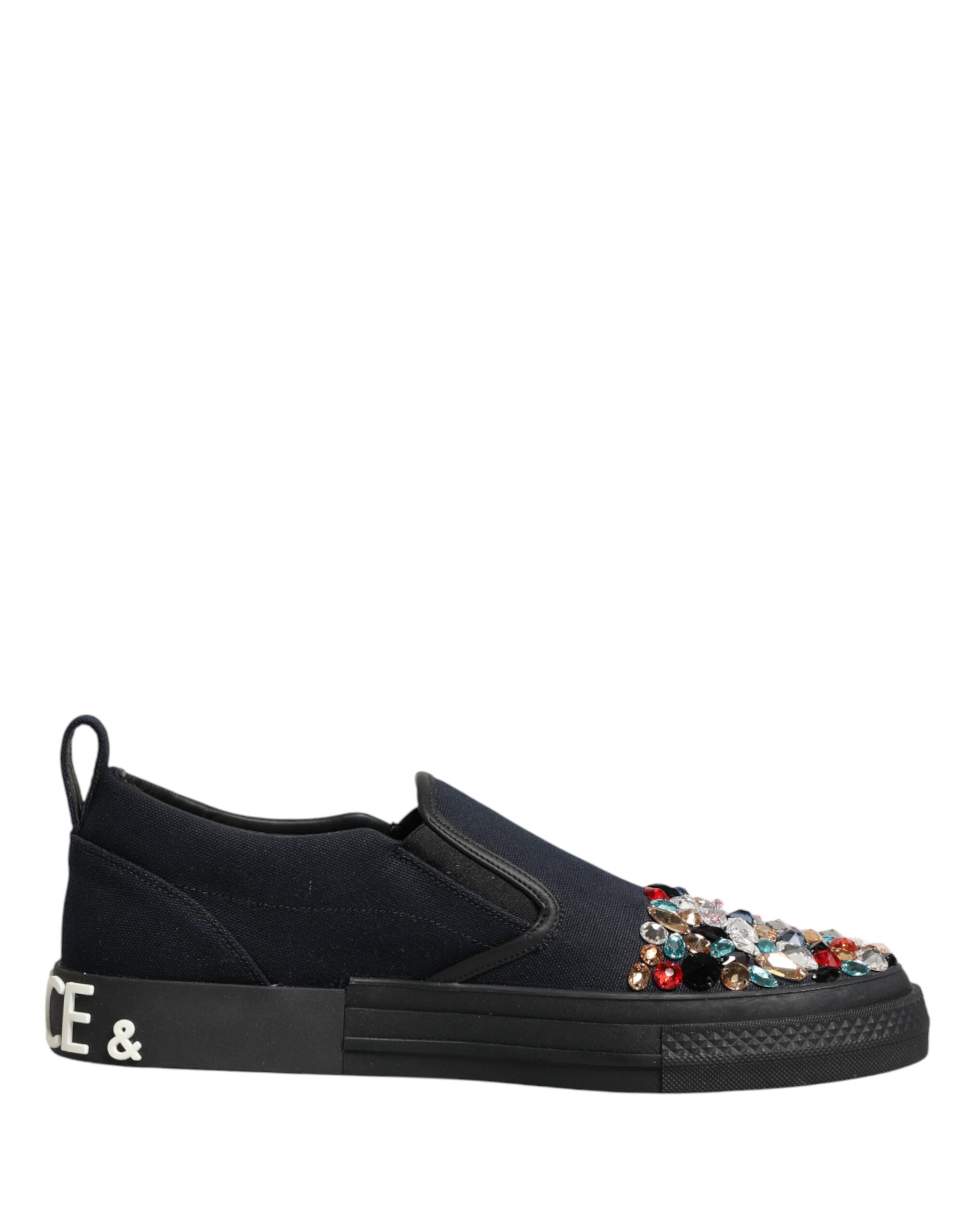 Dolce & Gabbana Men's Blue Embellished Canvas Slip-On Sneakers-2